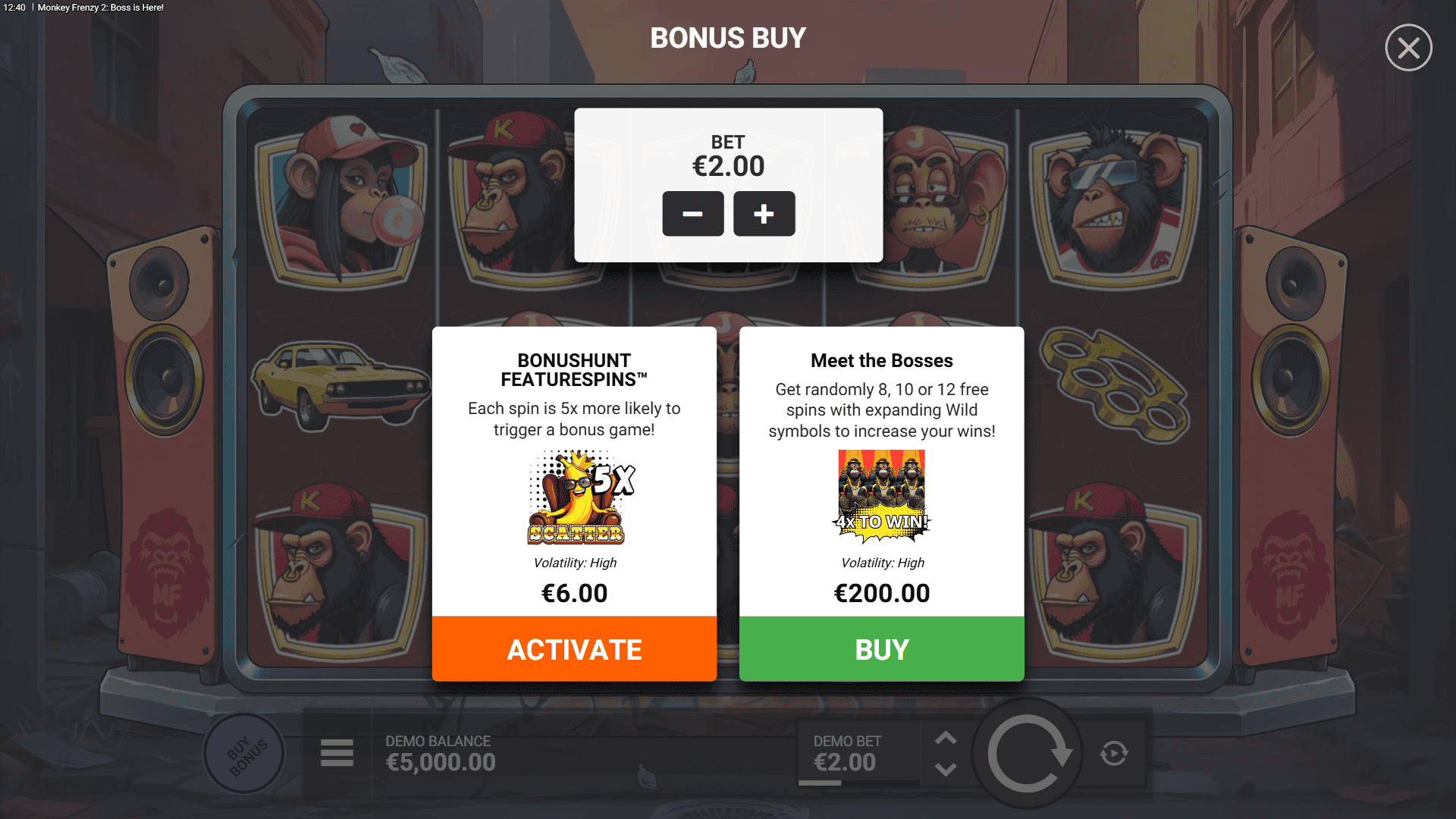 Monkey Frenzy 2 Boss is Here bonus buy menu