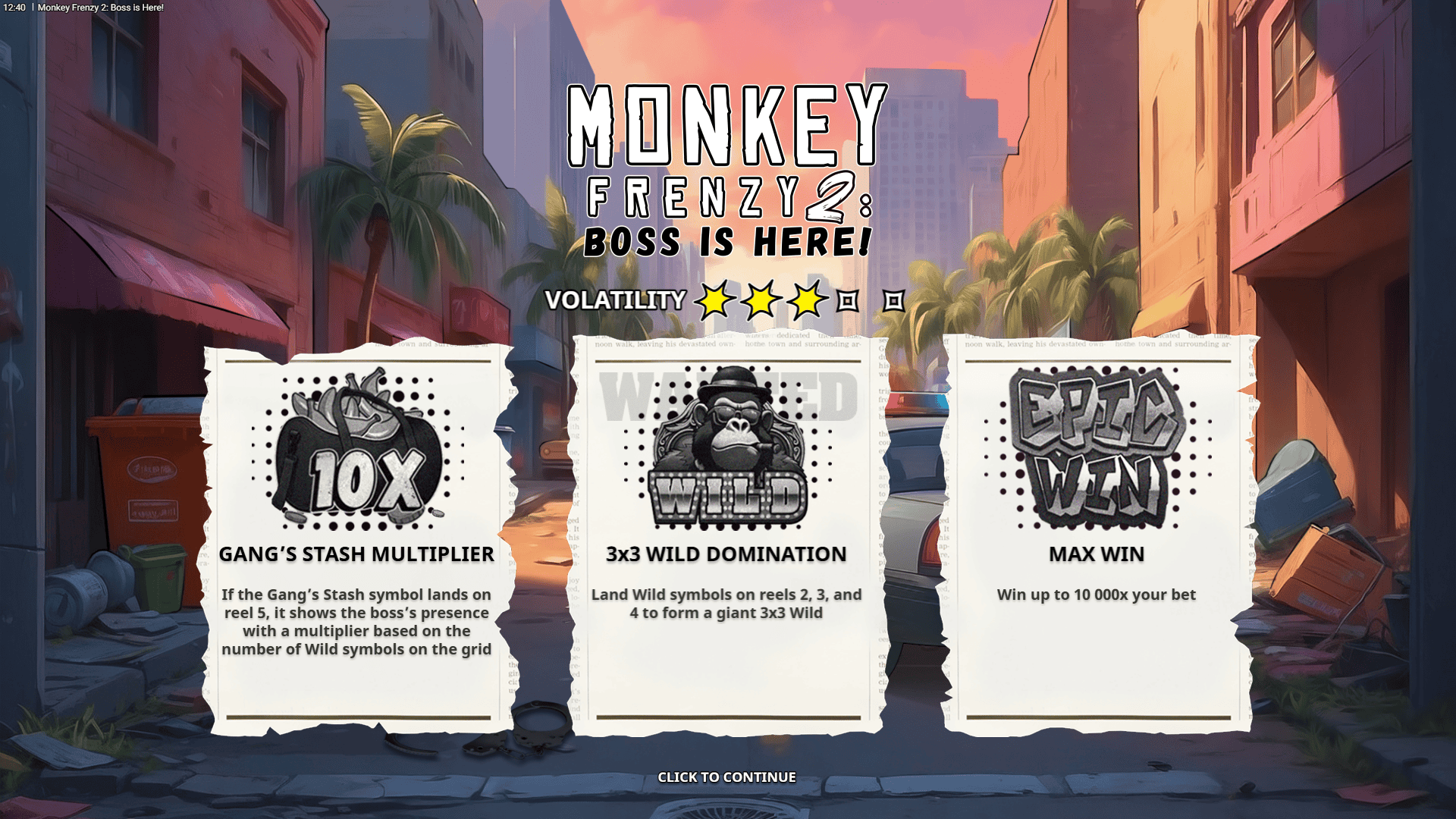 Monkey Frenzy 2 Boss is Here slot intro screen