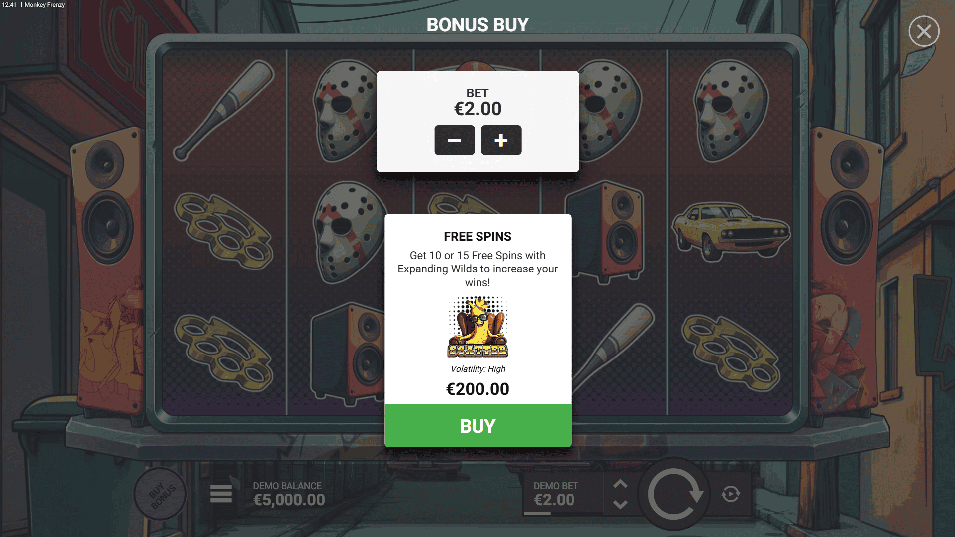 Monkey Frenzy bonus buy menu