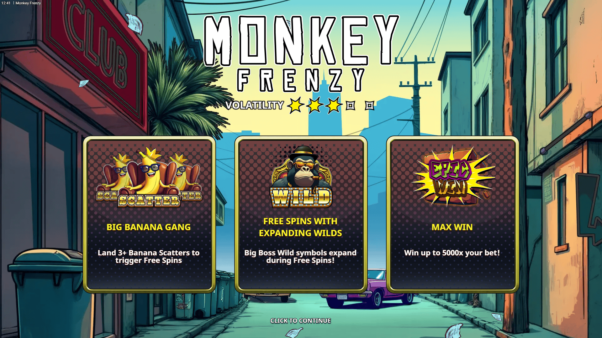 Monkey Frenzy slot intro screen