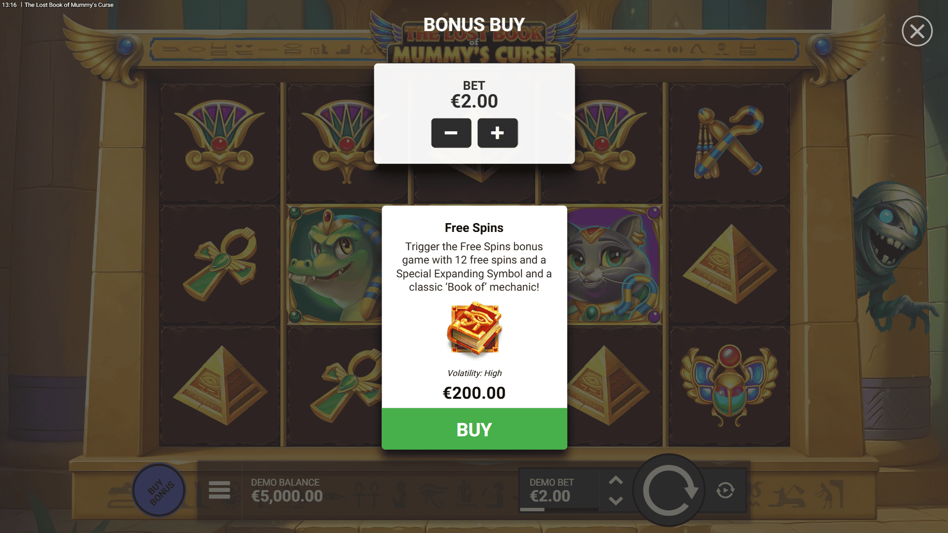 The Lost Book of Mummy’s Curse bonus buy menu