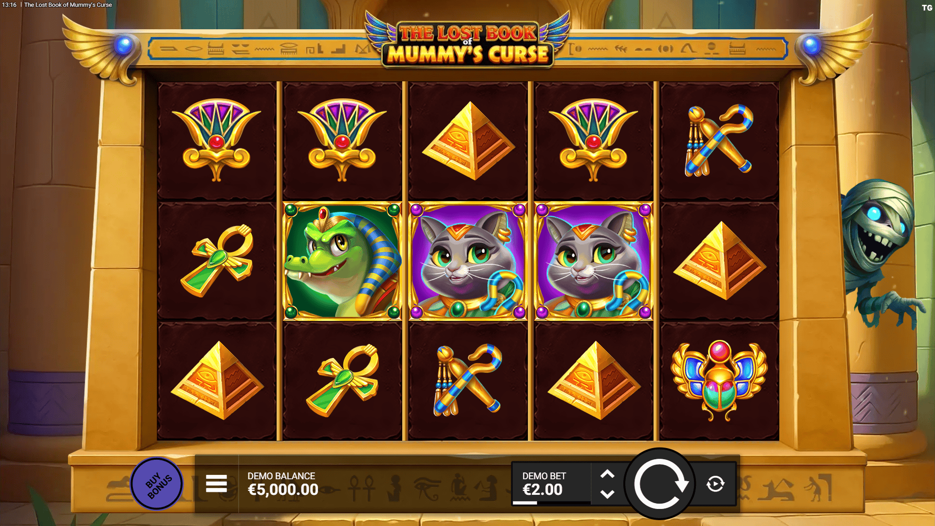 The Lost Book of Mummy’s Curse slot gameplay reels