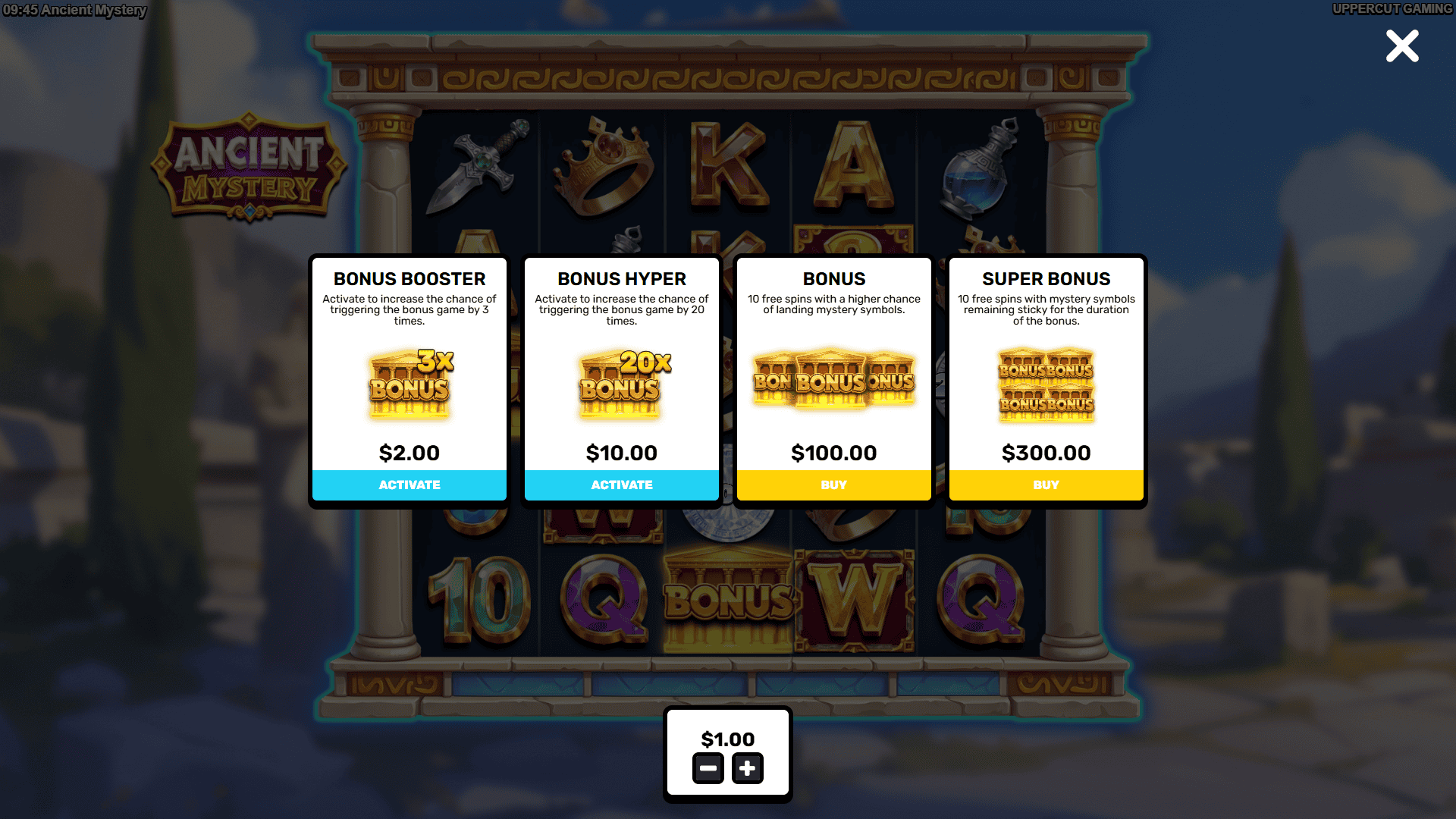 Ancient Mystery bonus buy menu