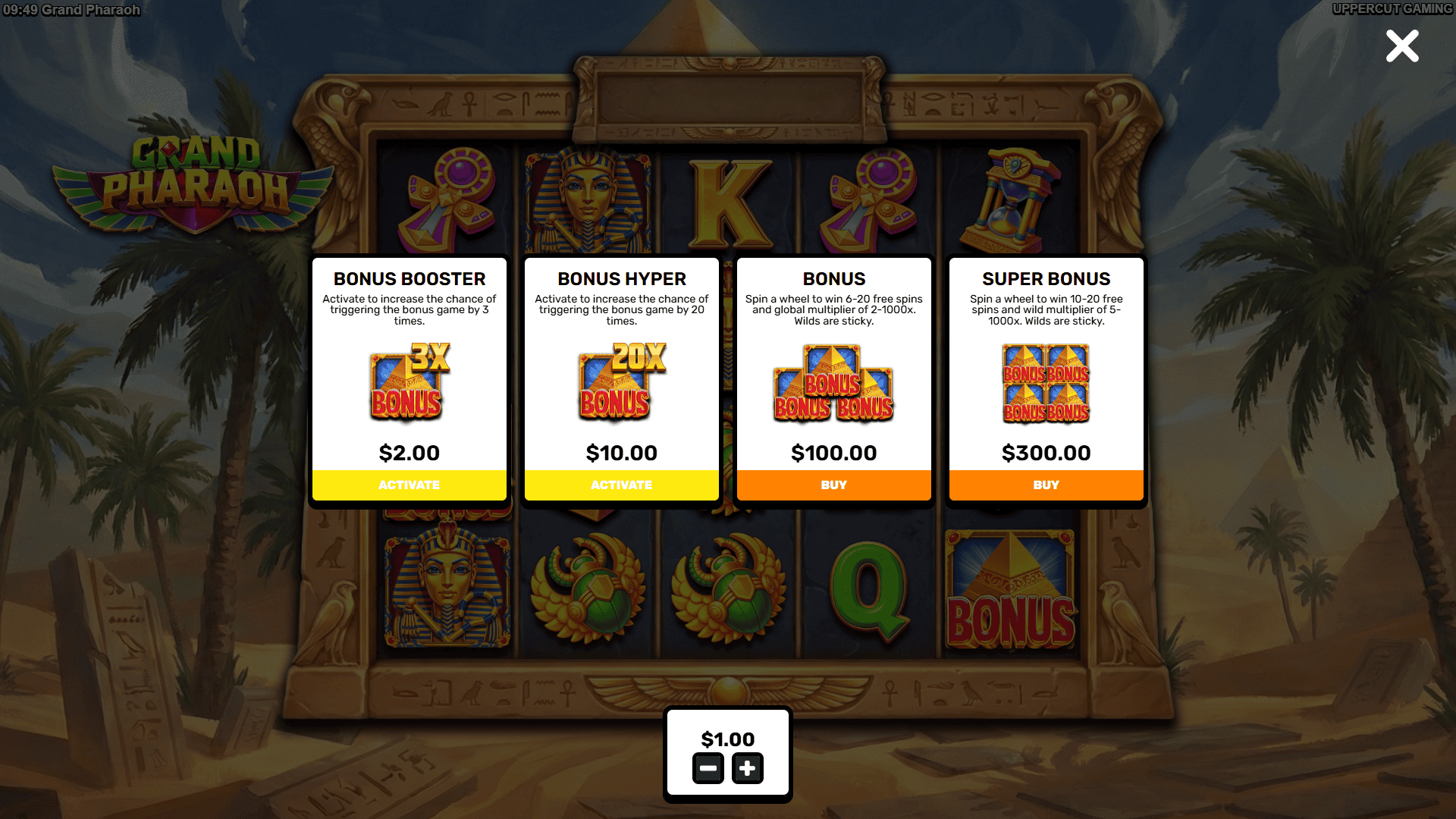 Grand Pharaoh bonus buy menu