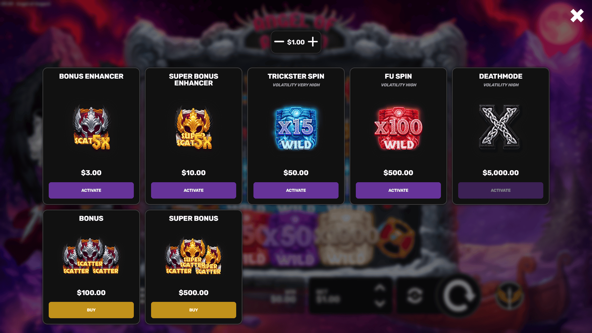 Angel of Asgard bonus buy menu