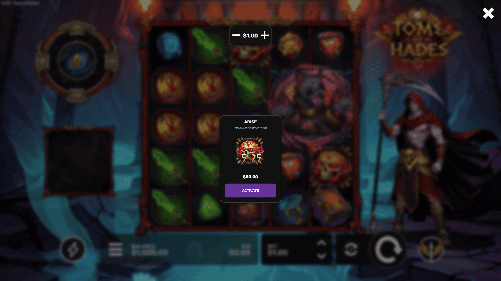 Tome Of Hades bonus buy menu
