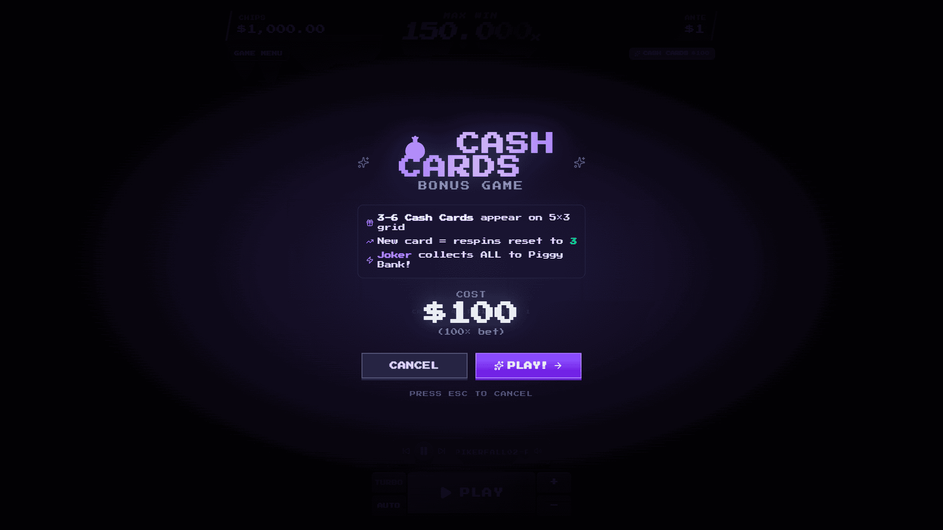 Pokerfall Extreme bonus buy menu