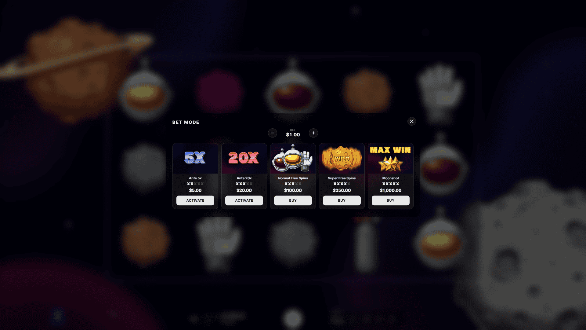 5 Alpha Planets bonus buy menu