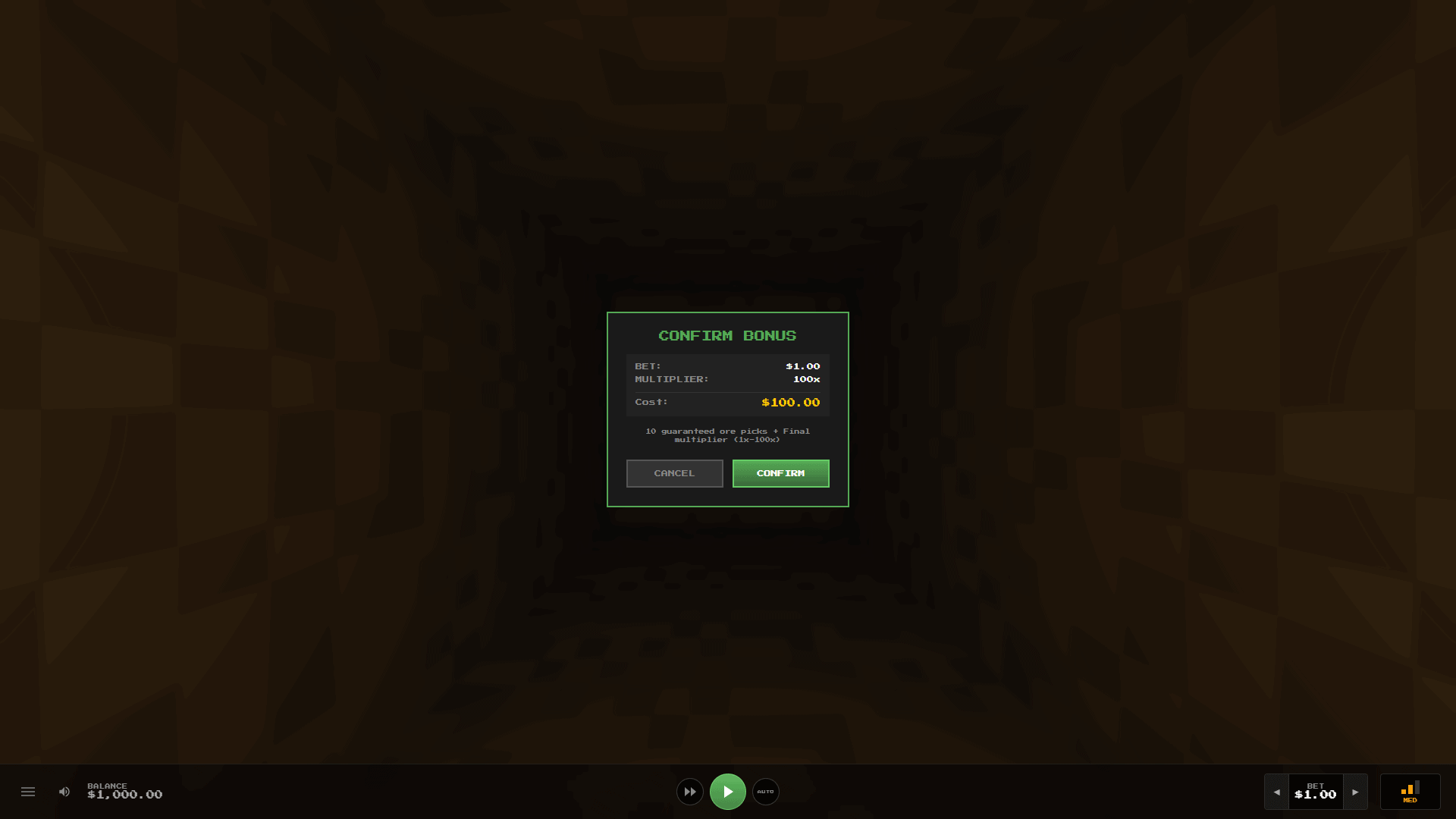 MineHole bonus buy menu