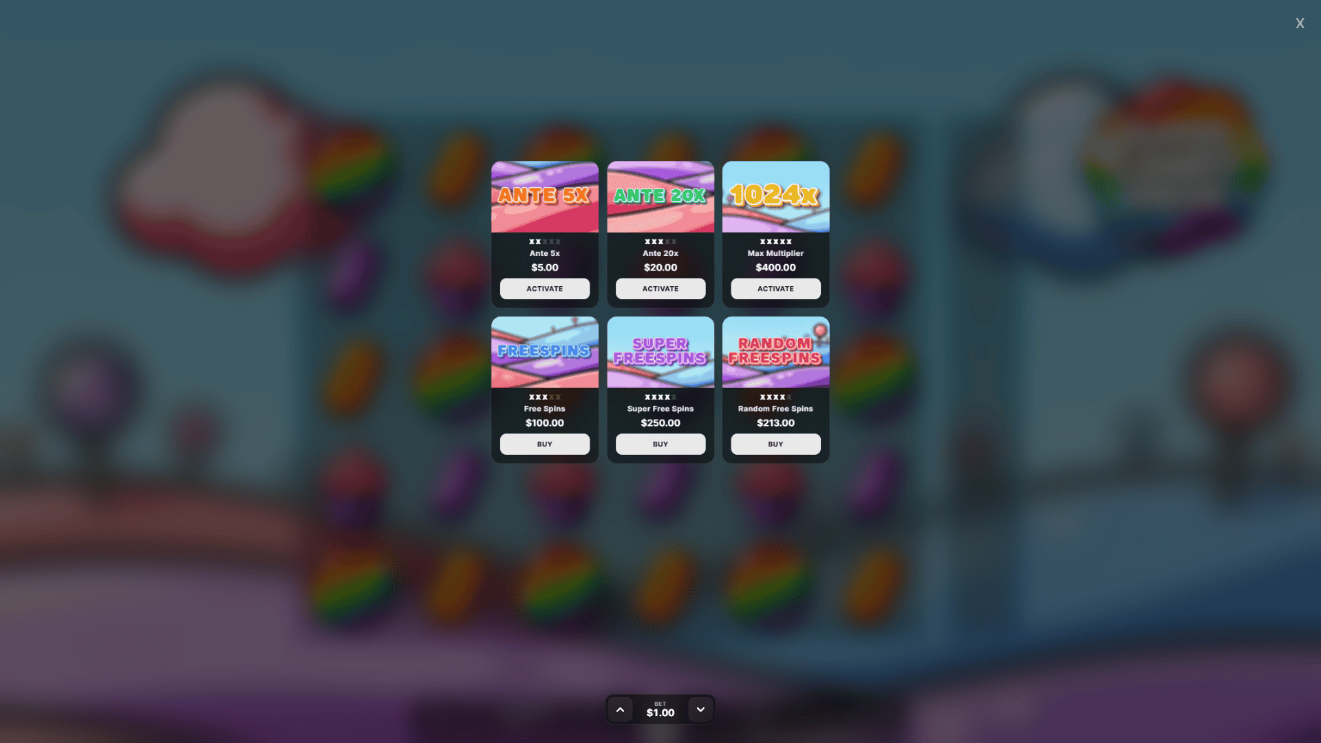 Super Candy Drop bonus buy menu