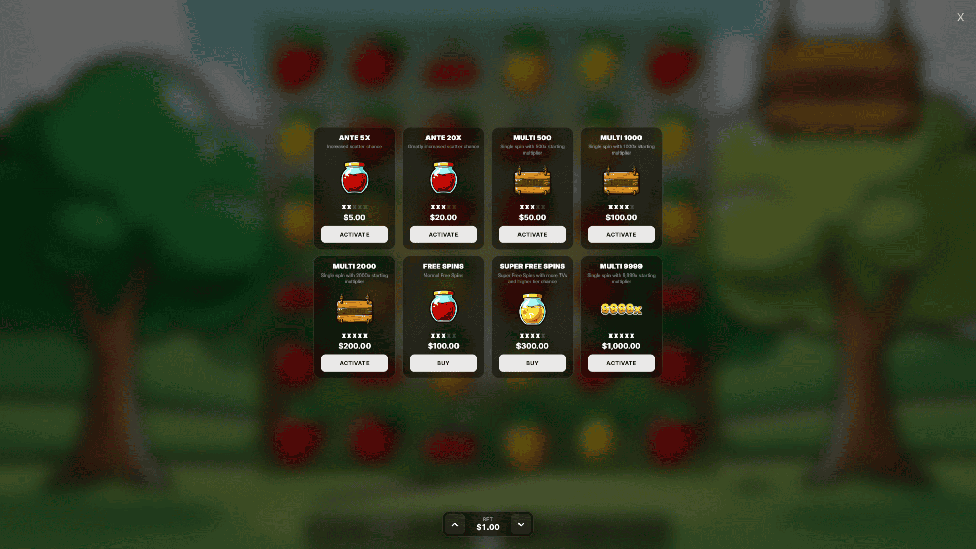 Frutti Bonanza bonus buy menu