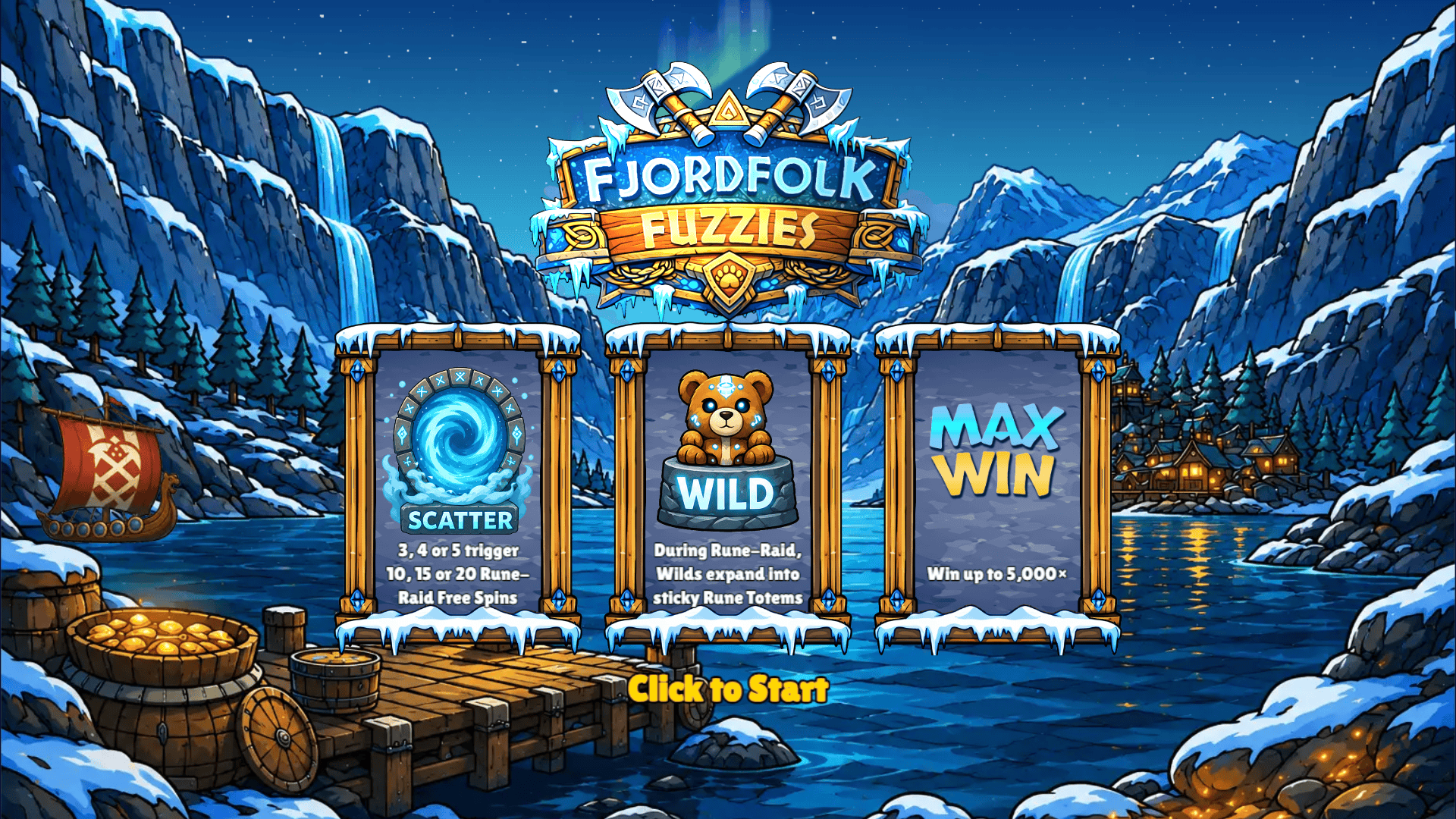 Fjordfolk Fuzzies slot intro screen