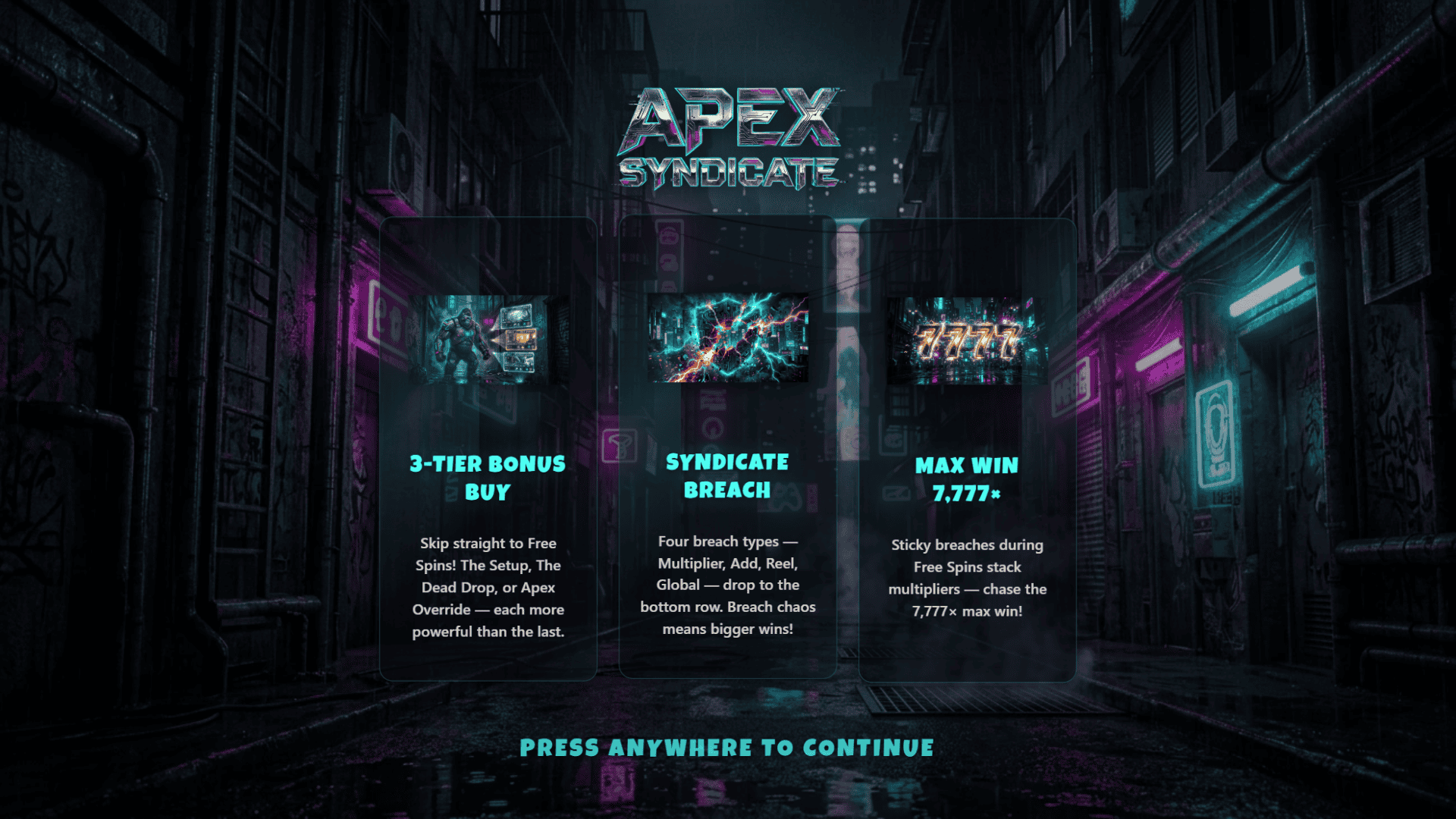 Apex Syndicate slot intro screen