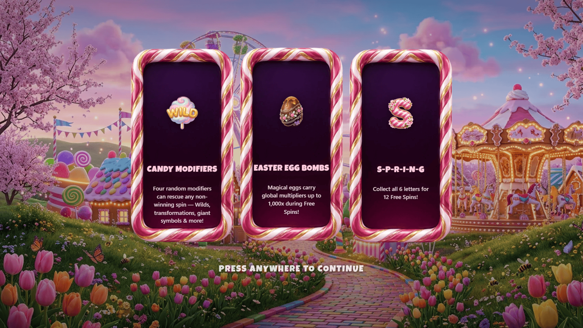 Candy Carnival: Spring Spritz slot intro screen