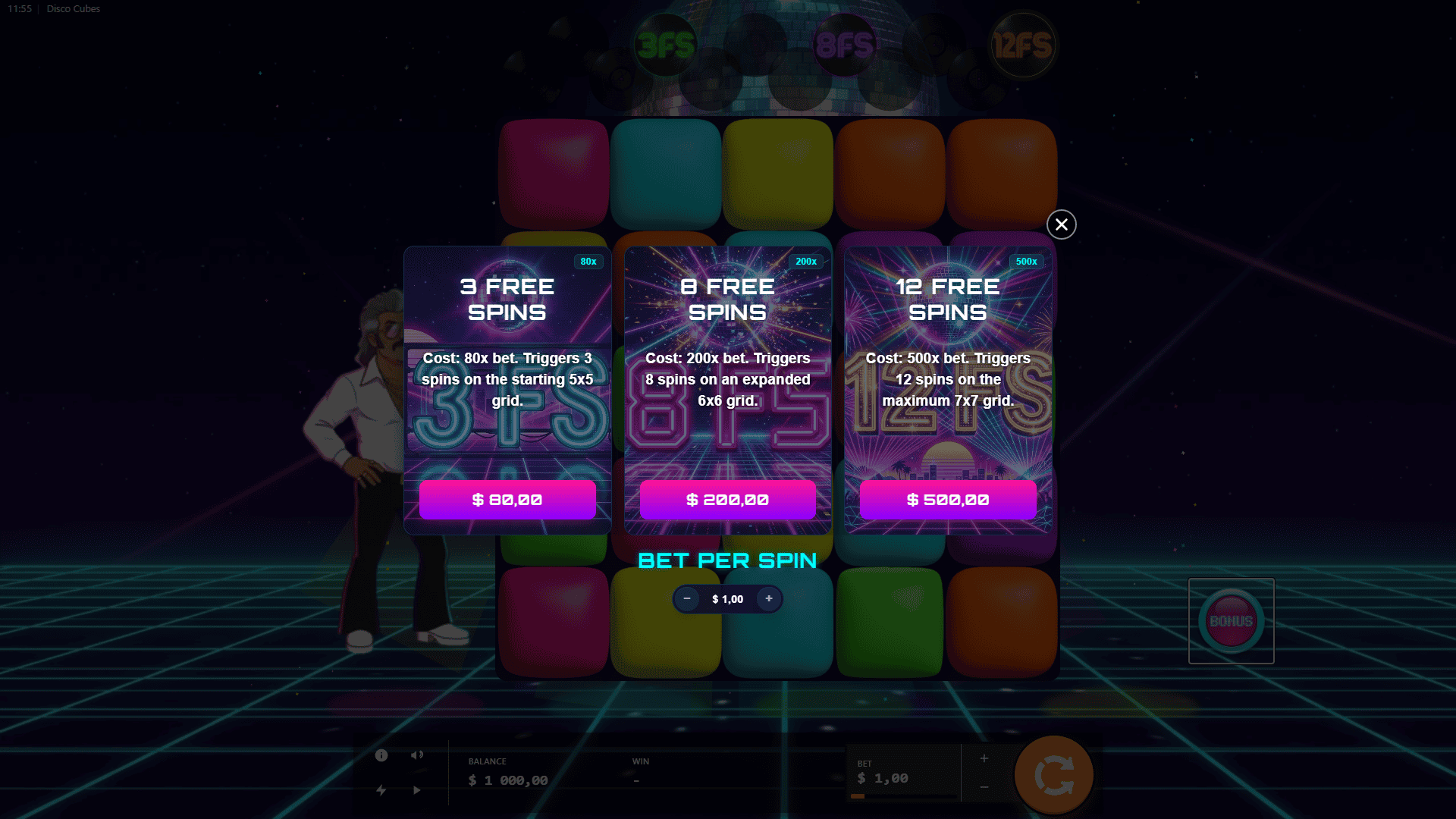 Disco Cubes bonus buy menu