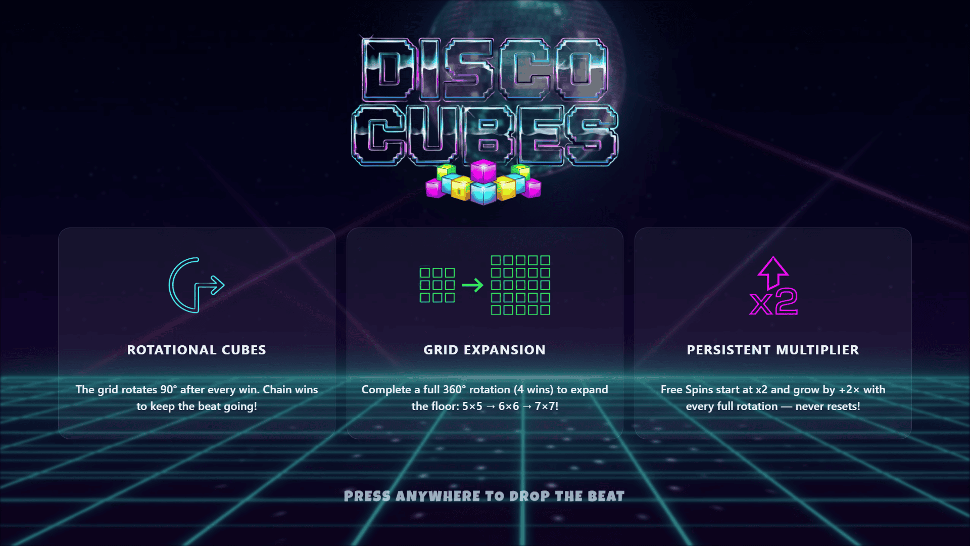 Disco Cubes slot intro screen