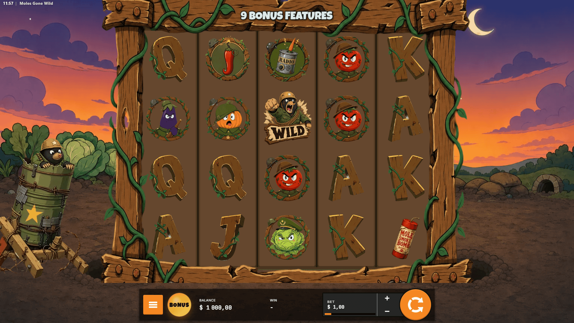 Moles Gone Wild slot gameplay reels