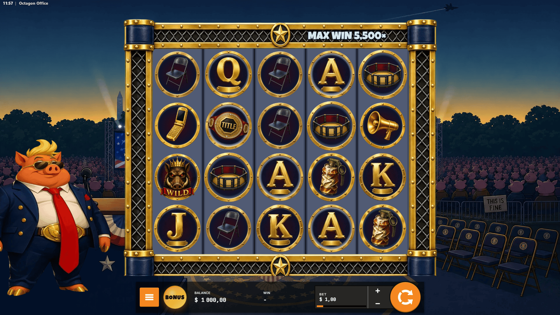 Octagon Office slot gameplay reels