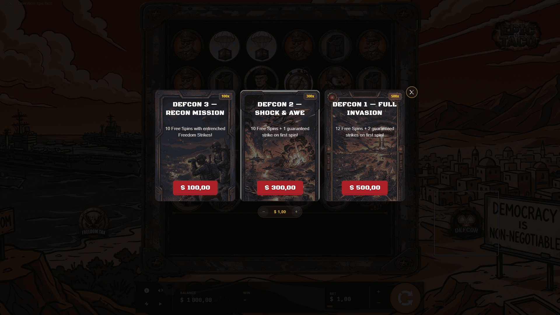 Operation Epic Taco bonus buy menu