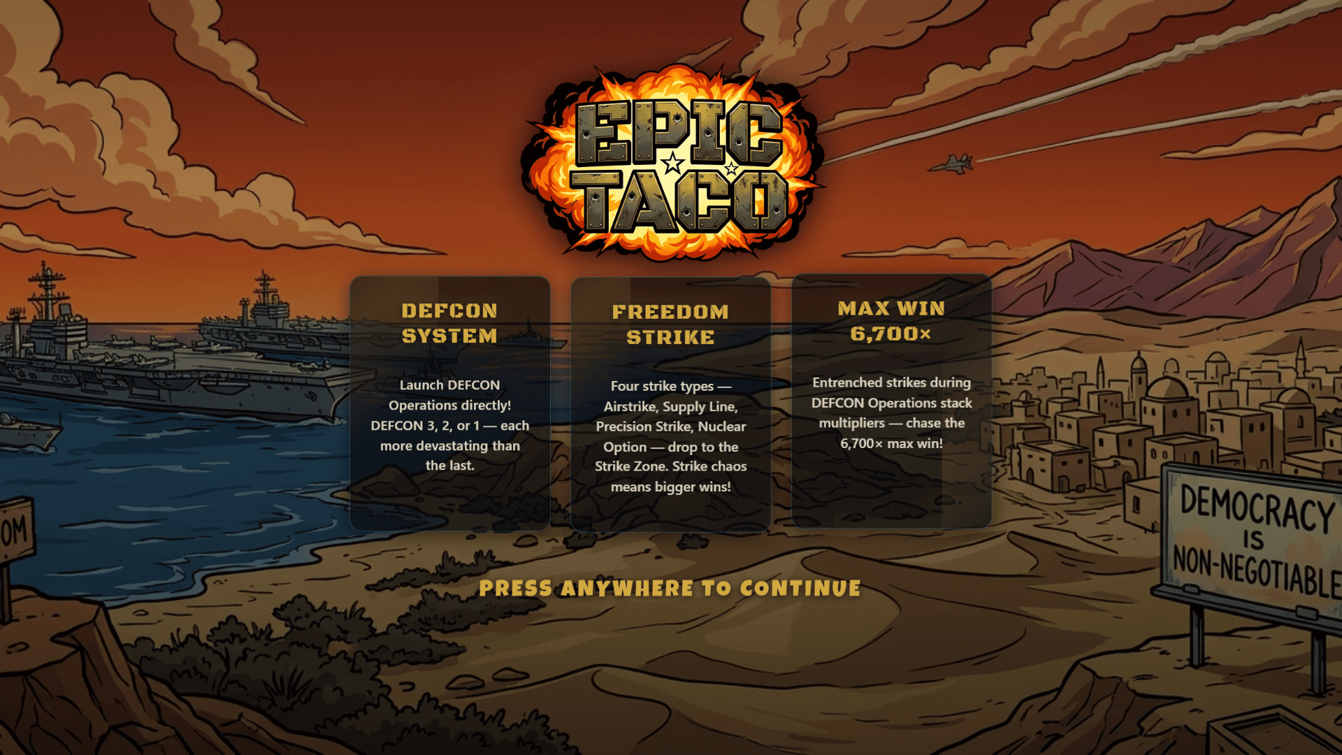 Operation Epic Taco slot intro screen