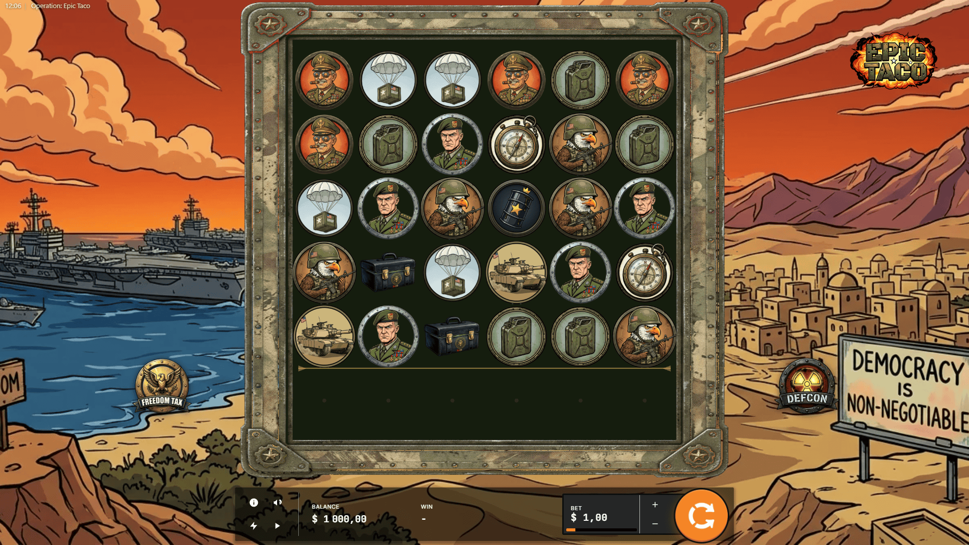 Operation Epic Taco slot gameplay reels