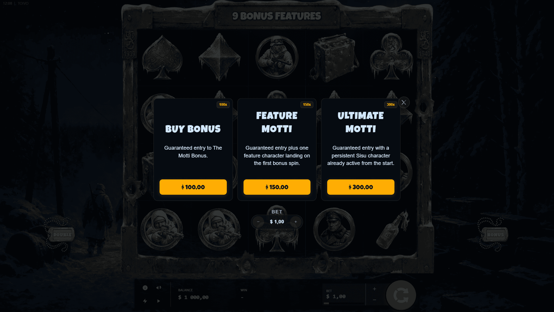 Toivo bonus buy menu