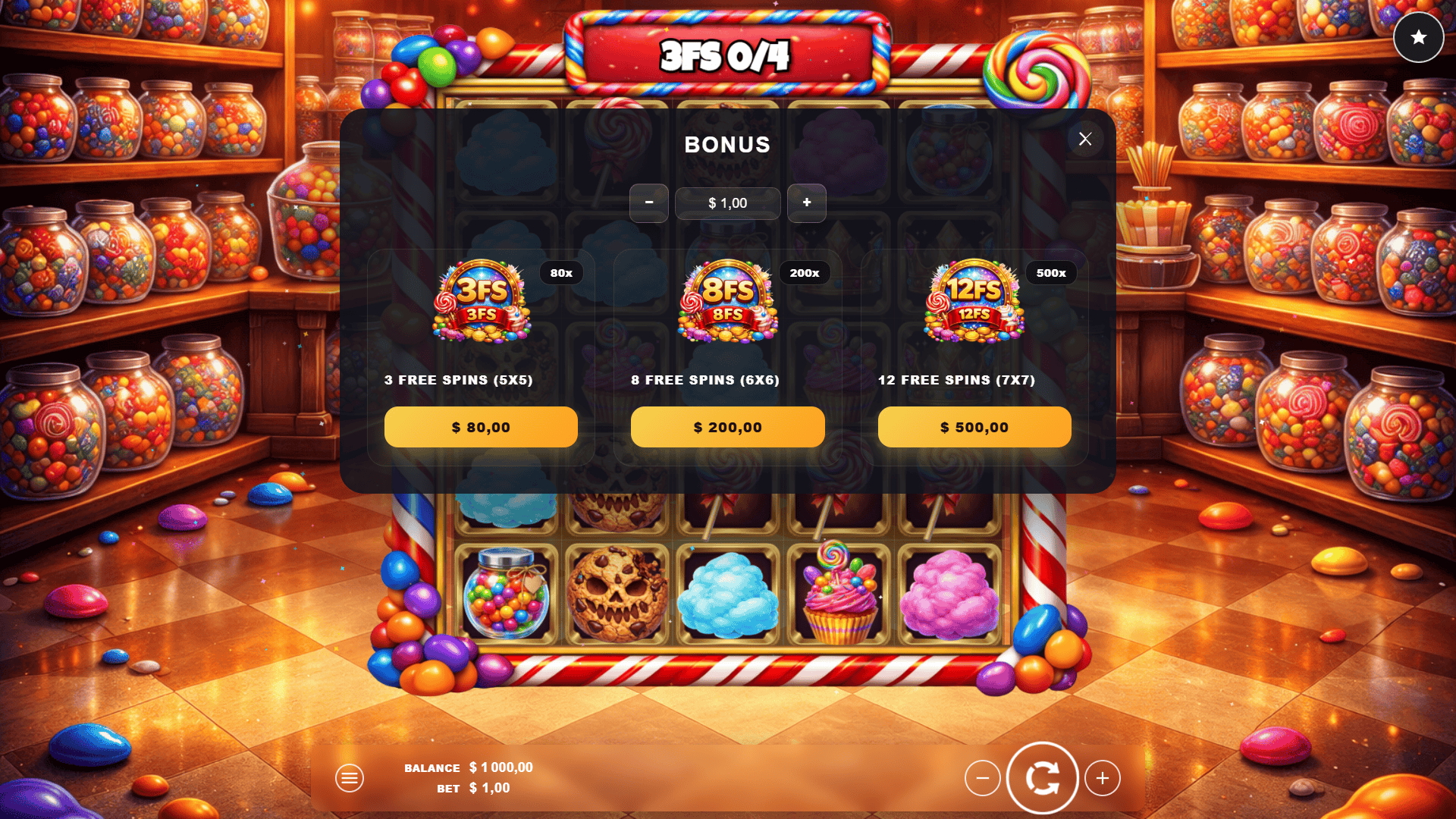 Twisted Candy Shop bonus buy menu