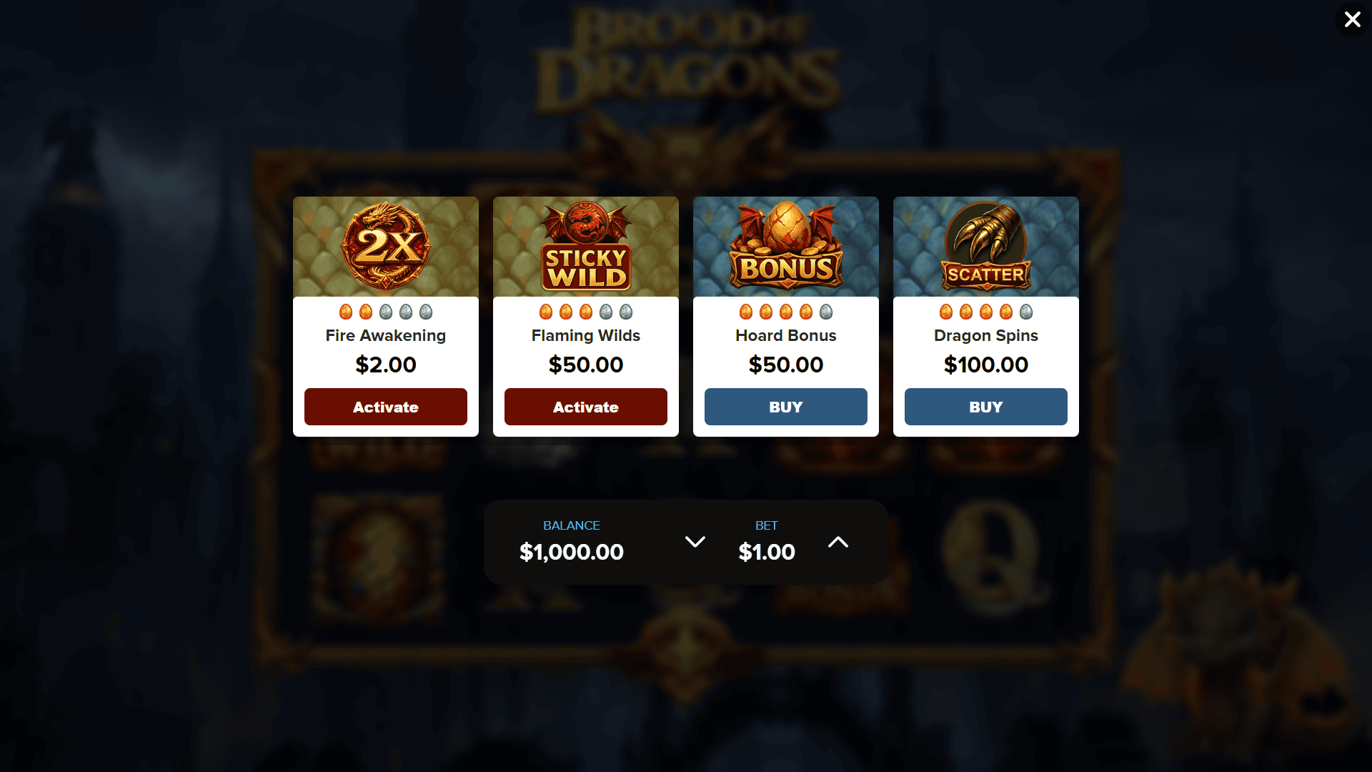 Brood of Dragons bonus buy menu