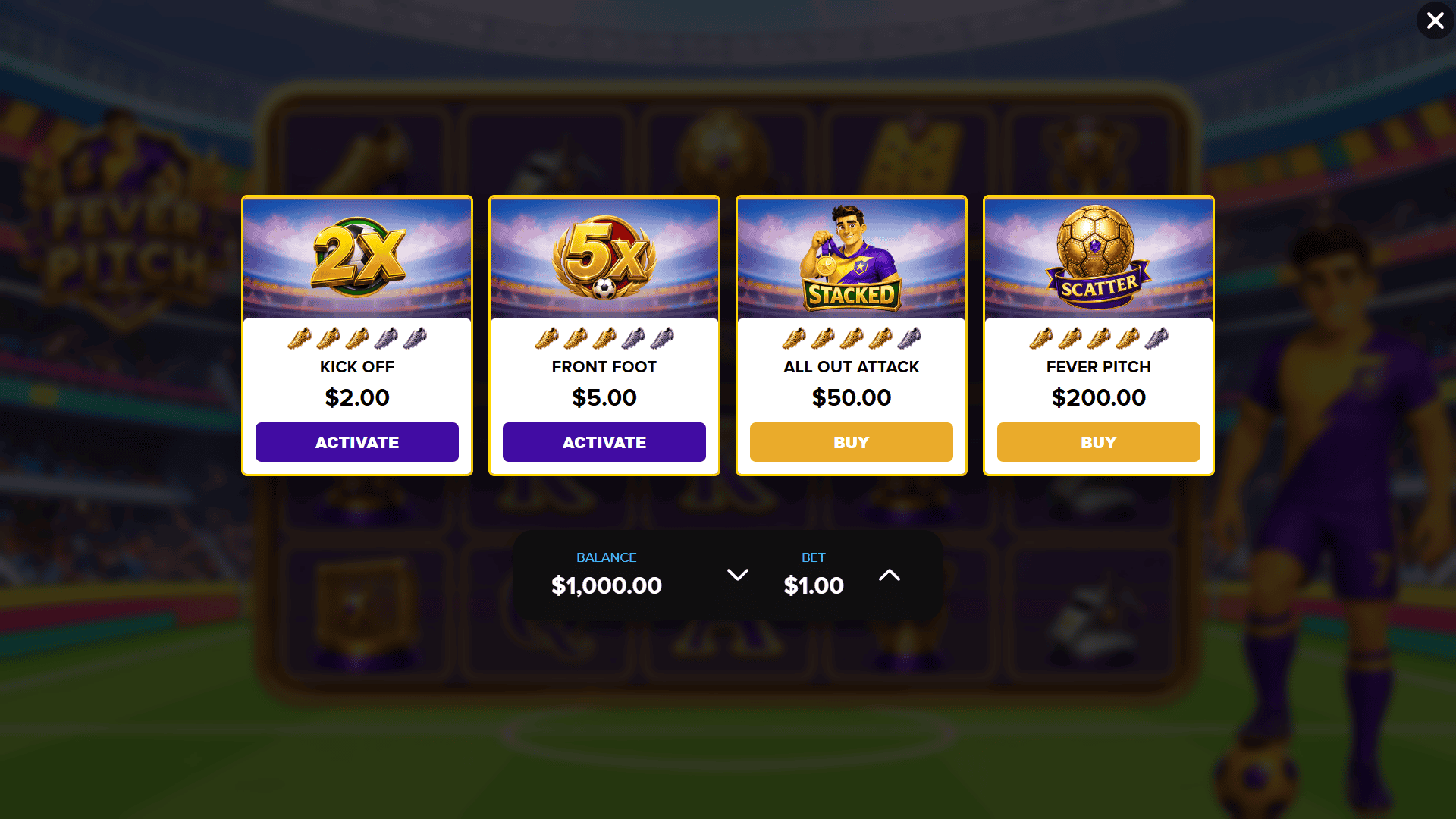 Fever Pitch bonus buy menu