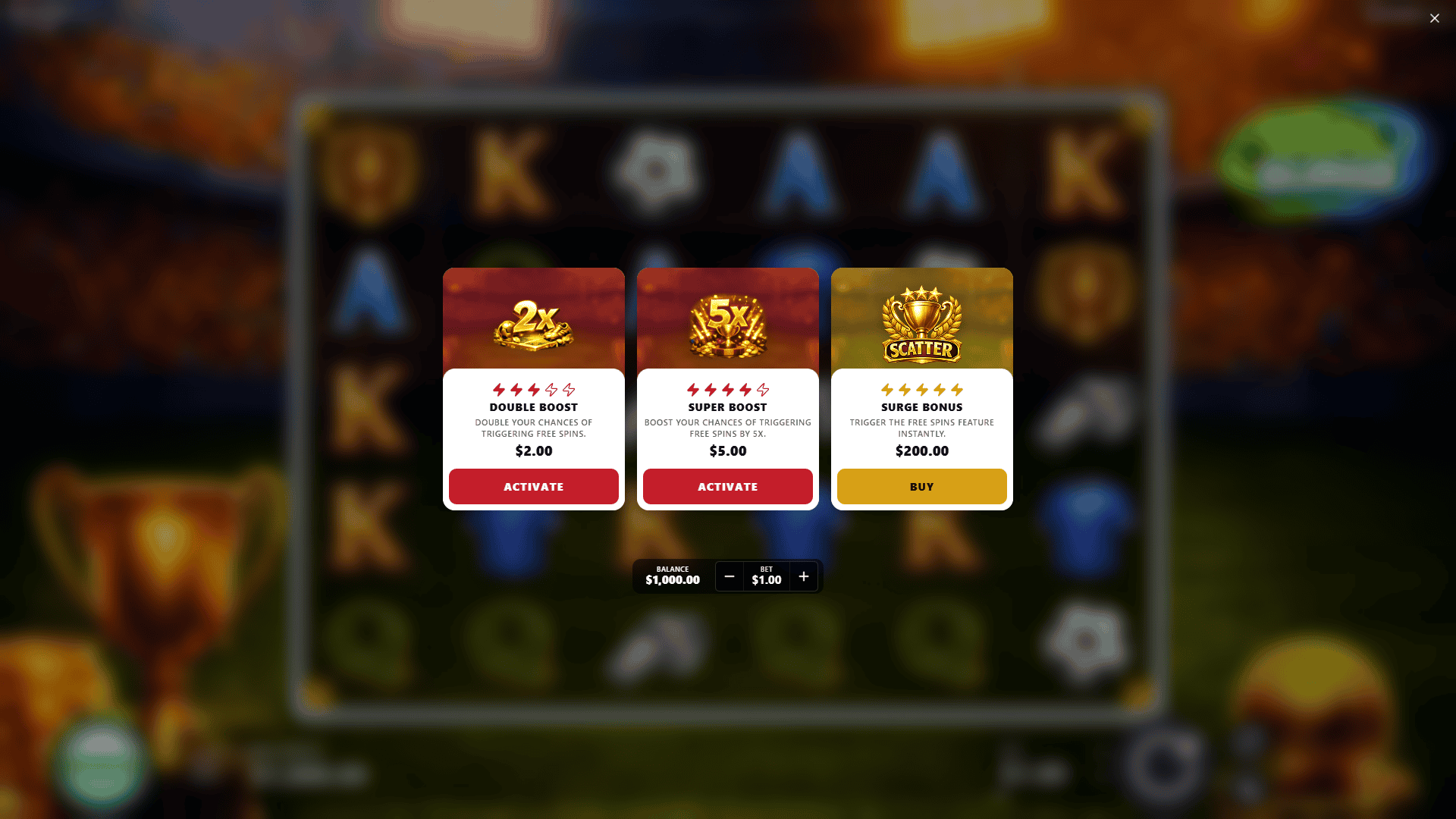 Goal Surge bonus buy menu
