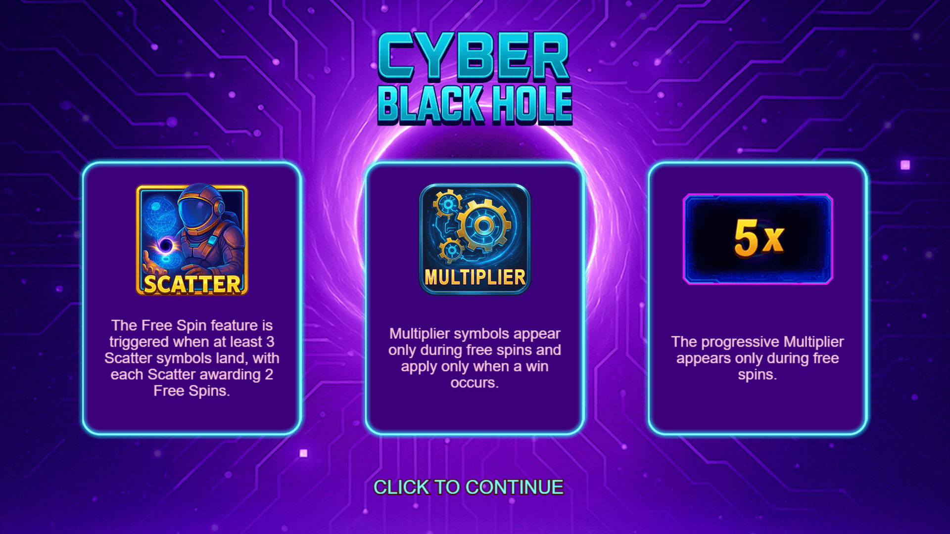 Cyber Black Hole slot intro screen