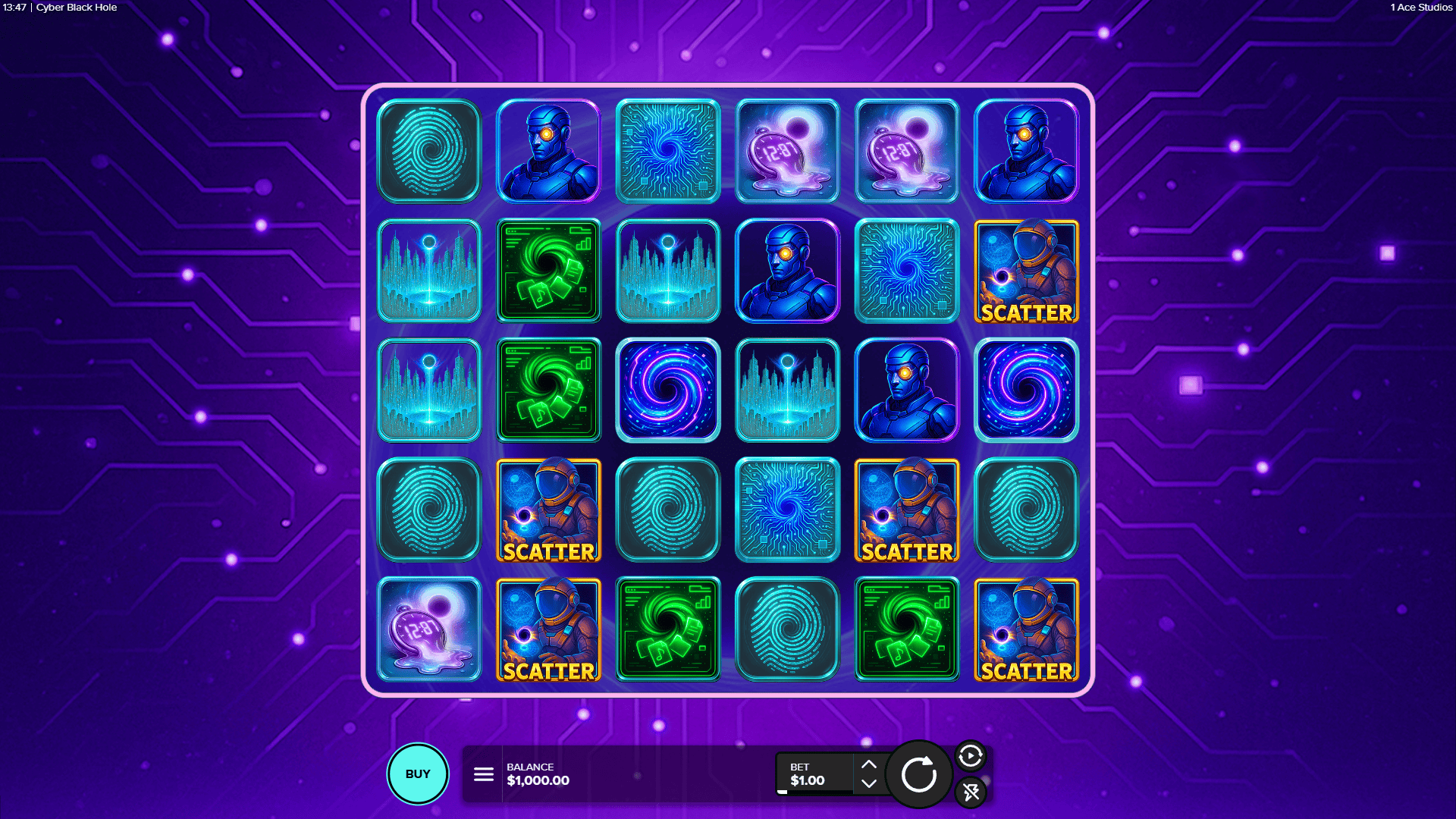 Cyber Black Hole slot gameplay reels