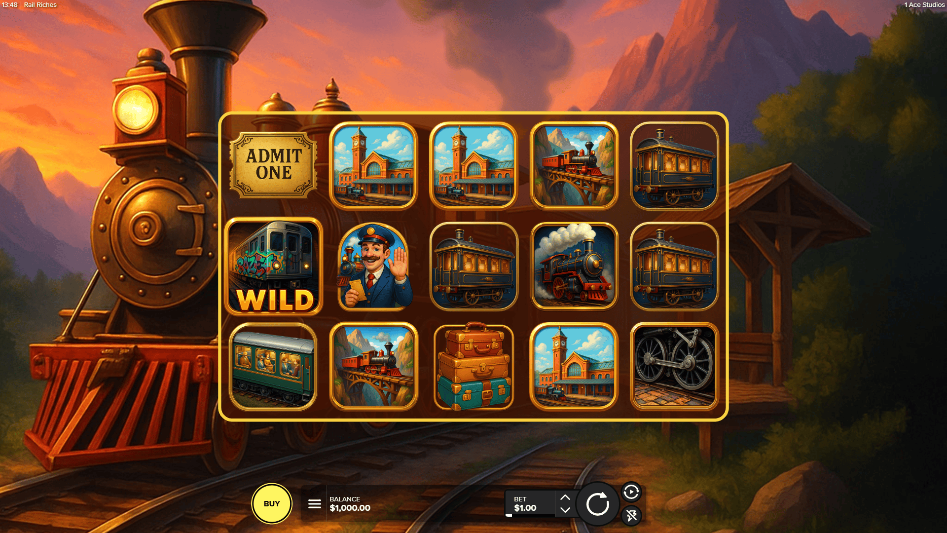 Rail Riches slot gameplay reels
