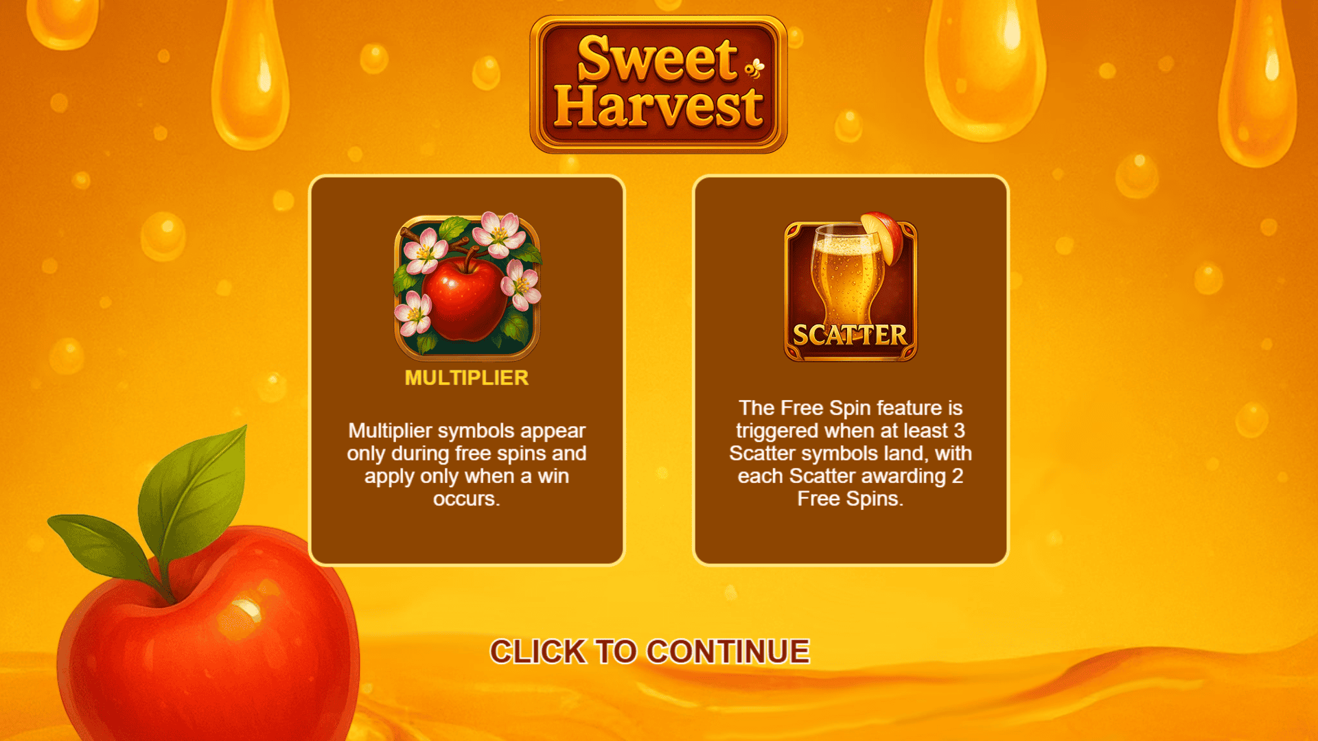 Sweet Harvest slot intro screen