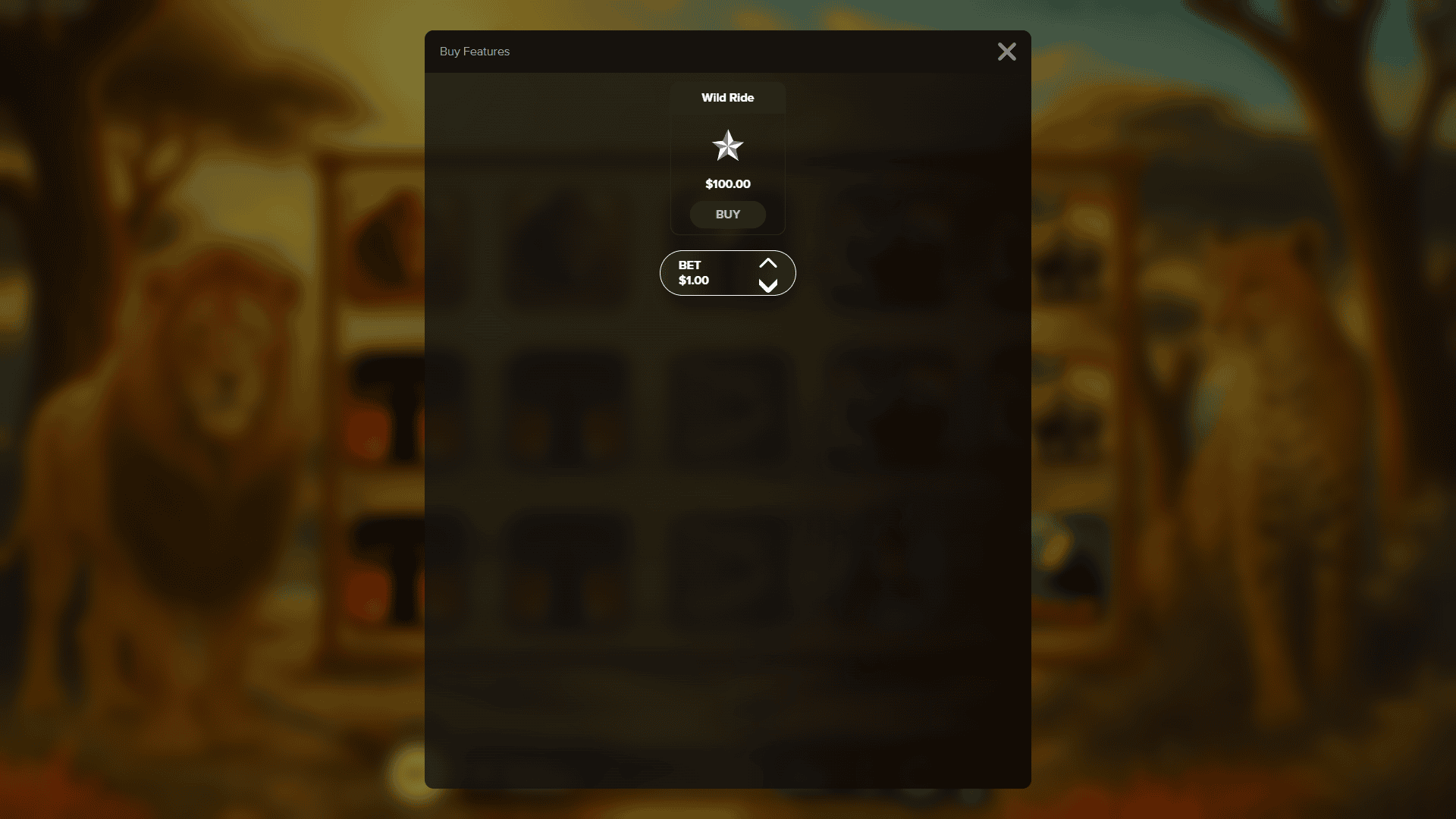 Wild Safari bonus buy menu