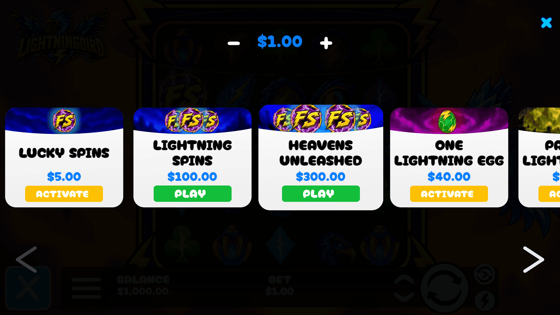 Lightning Bird bonus buy menu