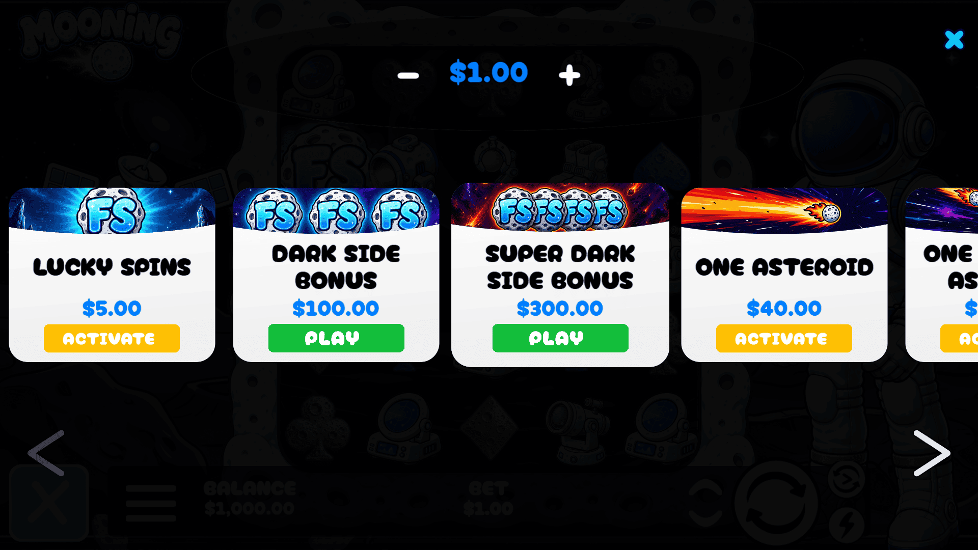 Mooning bonus buy menu