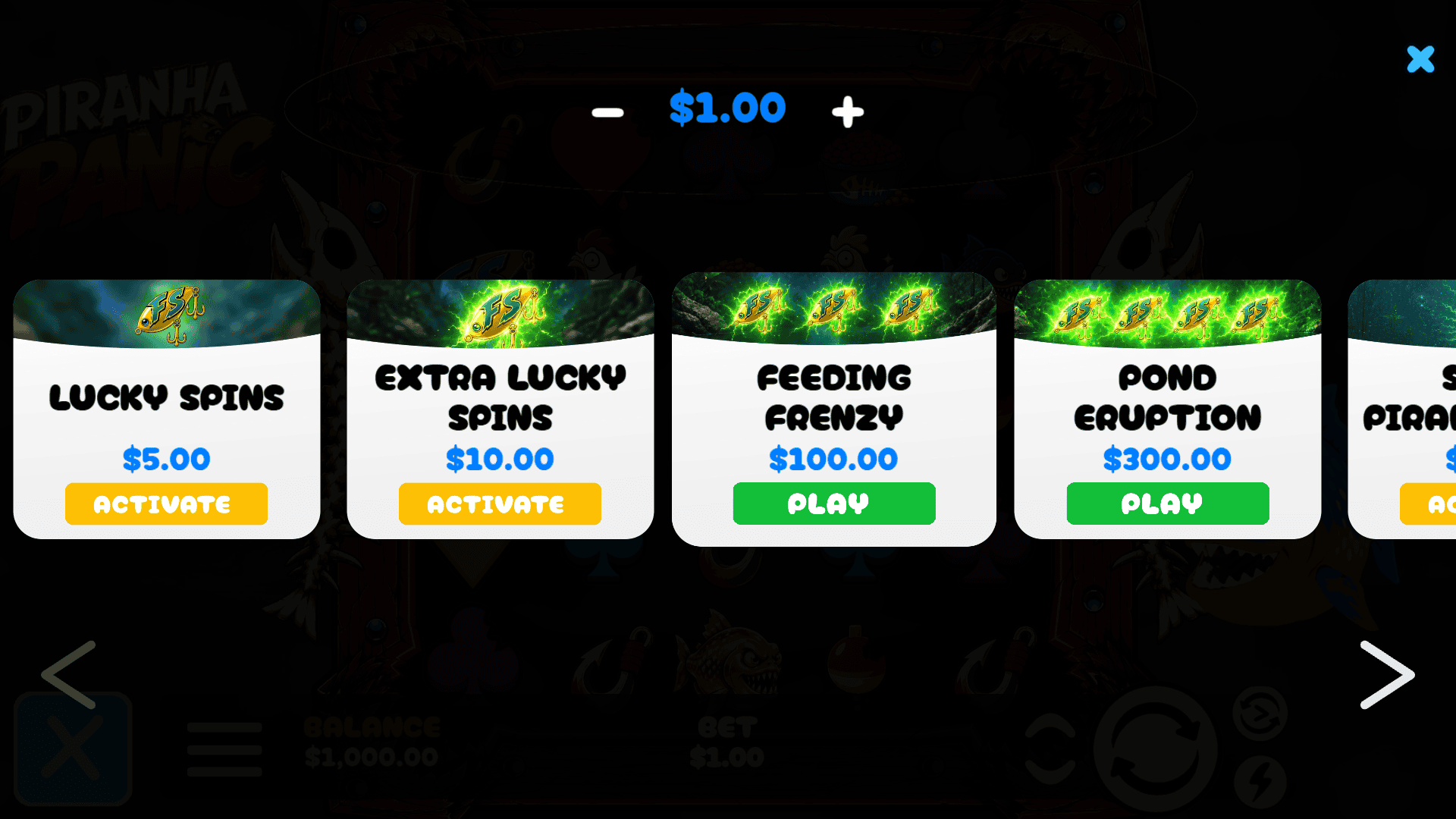 Piranha Panic bonus buy menu