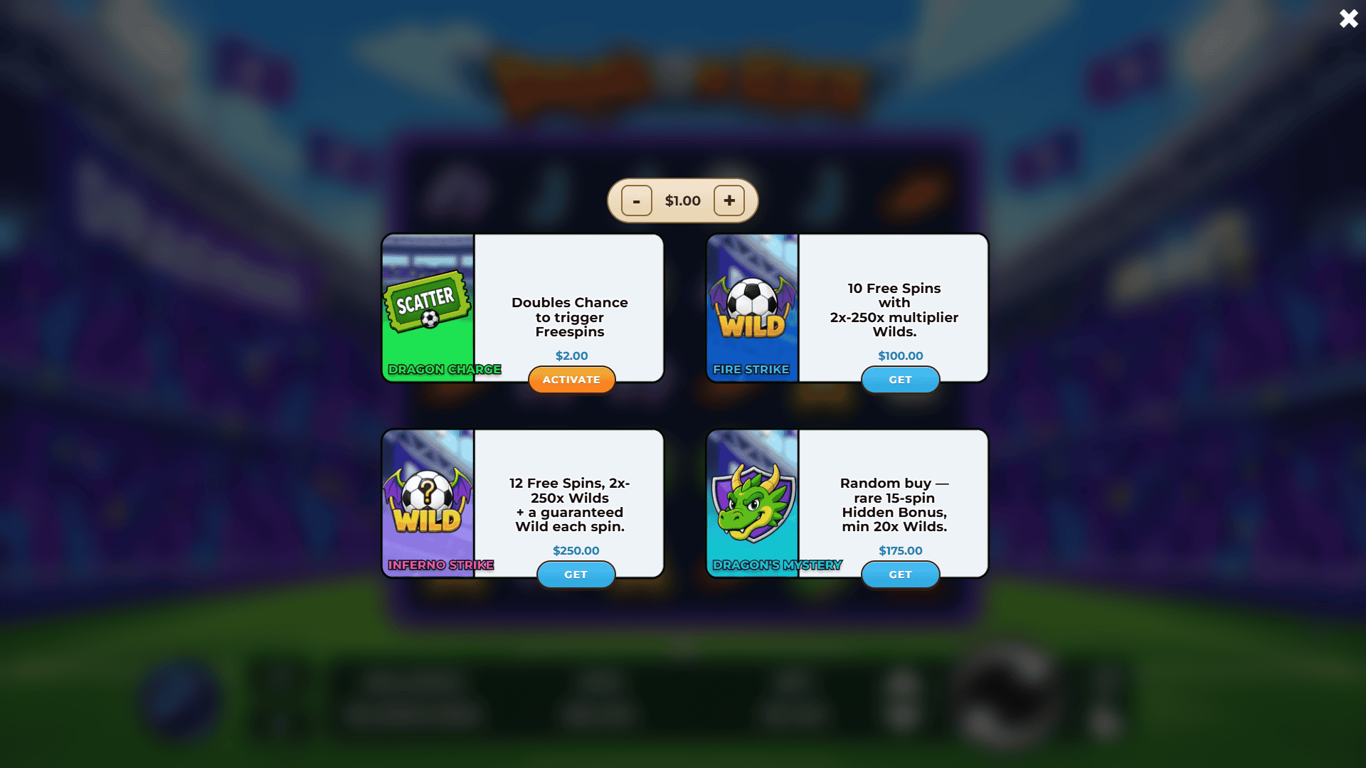 Dragon Kick bonus buy menu