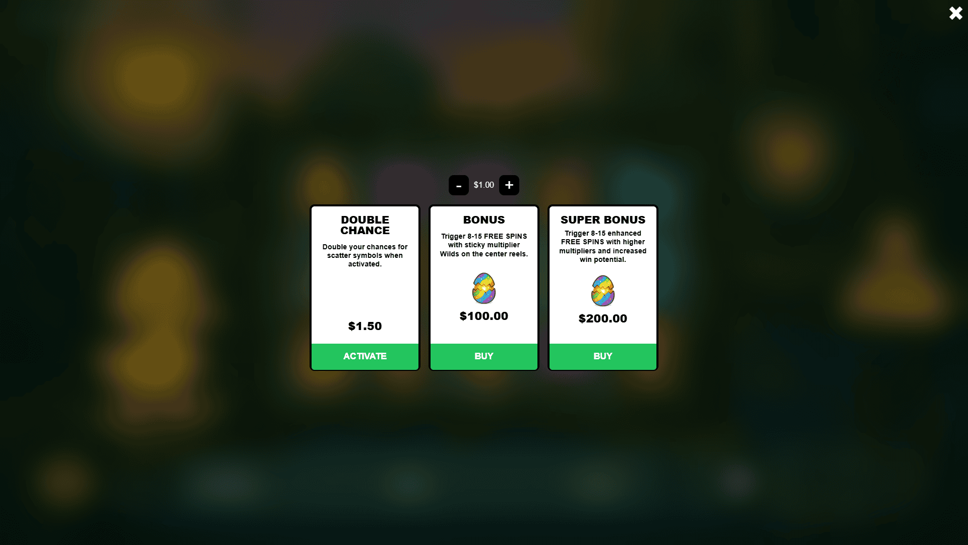 Duck Pond bonus buy menu