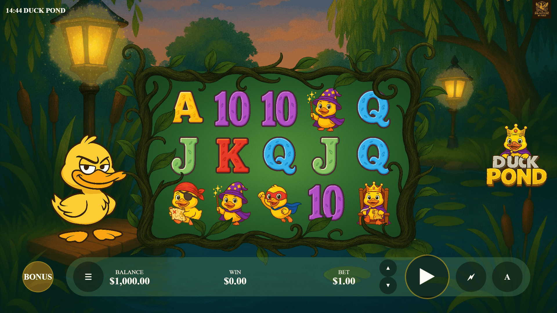 Duck Pond slot gameplay reels