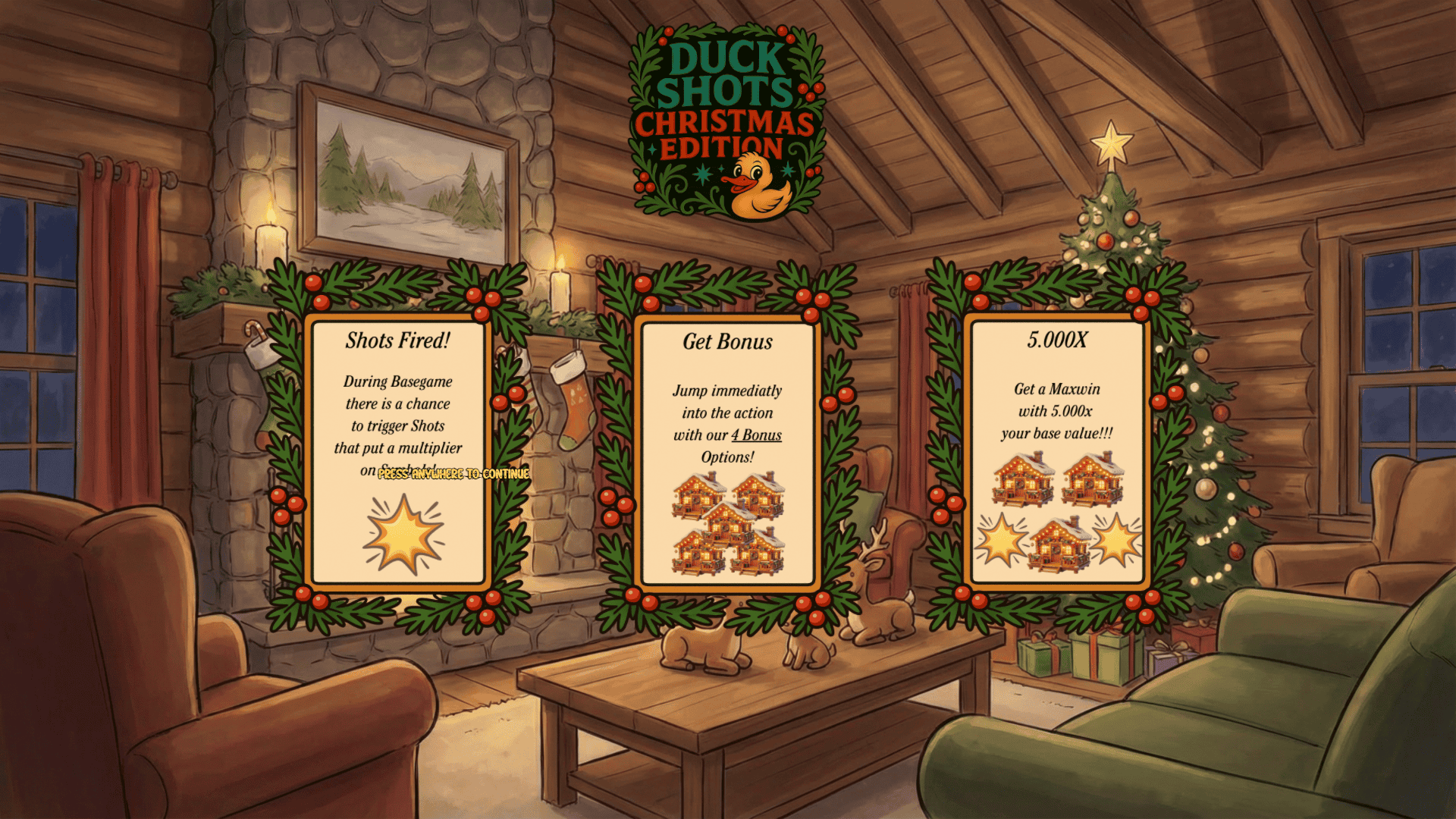 Duck Shots Christmas Edition slot intro screen