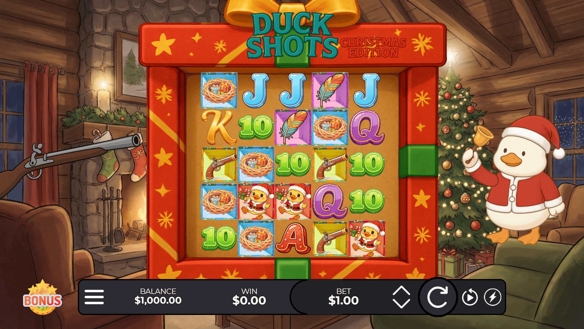 Duck Shots Christmas Edition slot gameplay reels