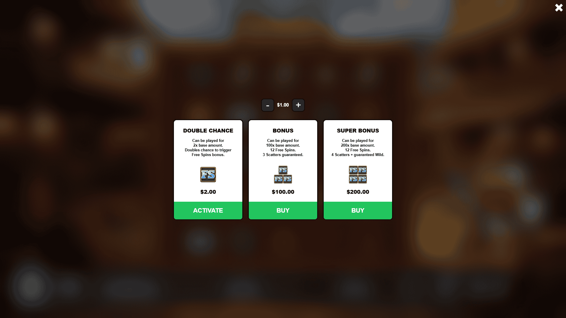 Duckshot Deadwood bonus buy menu