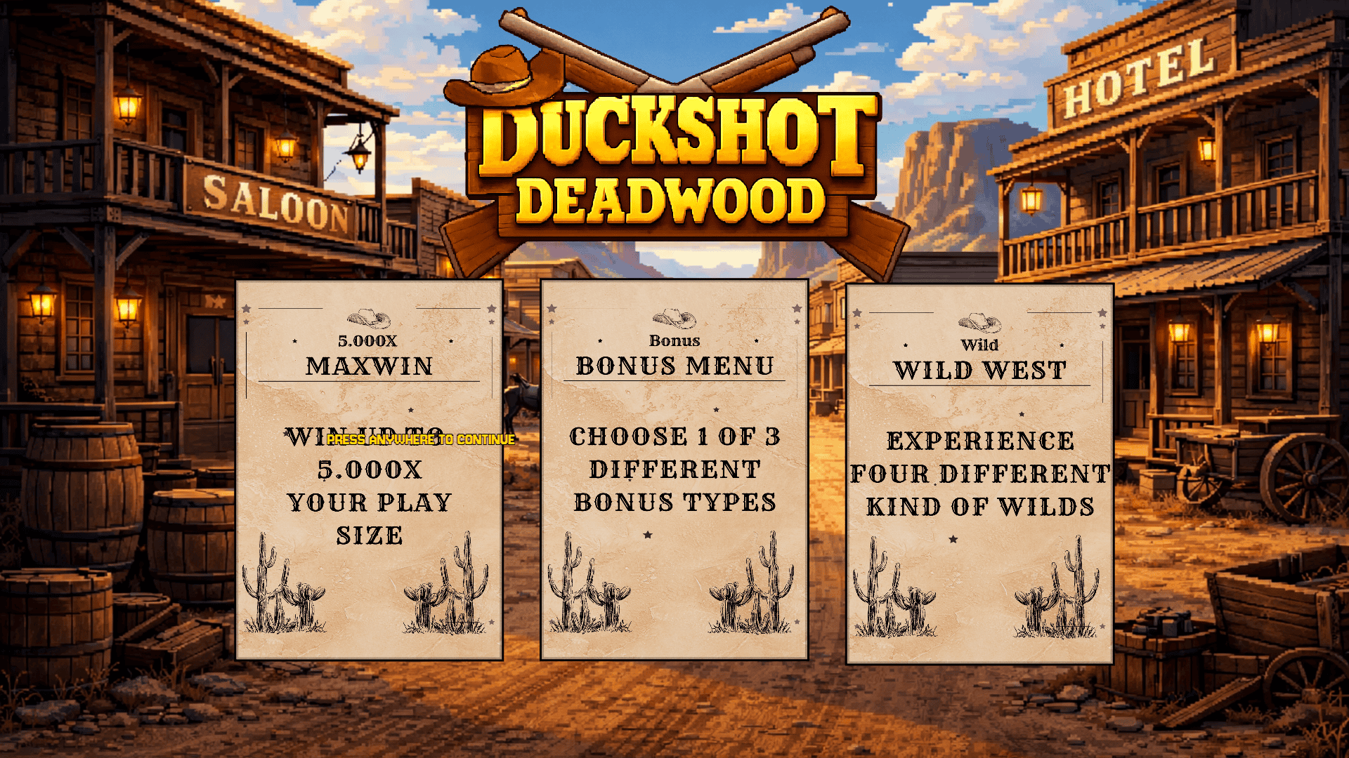 Duckshot Deadwood slot intro screen