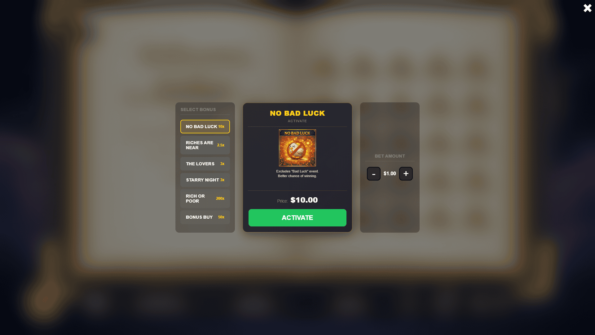 Midnight Archives bonus buy menu