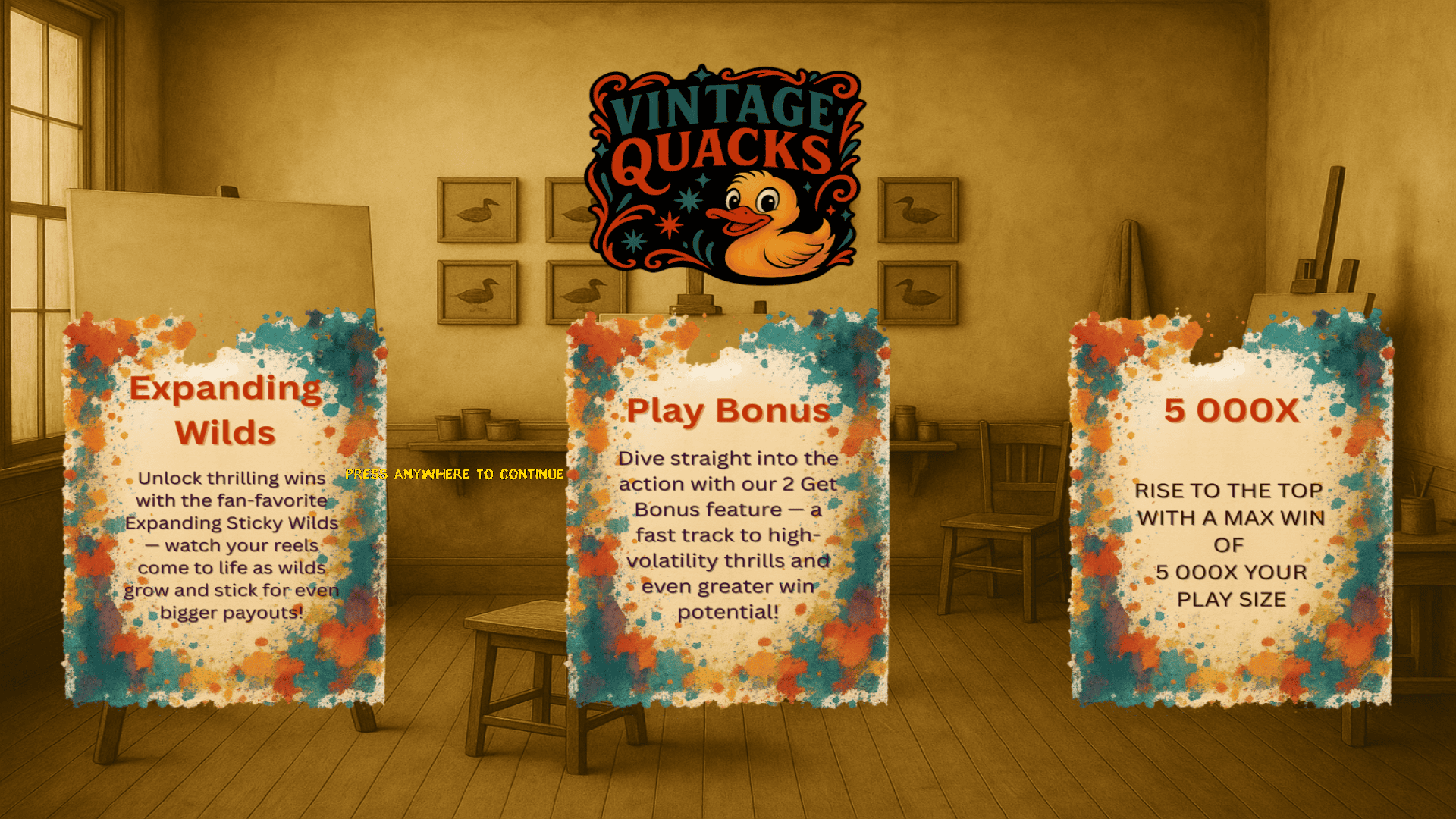 Vintage Quacks slot intro screen
