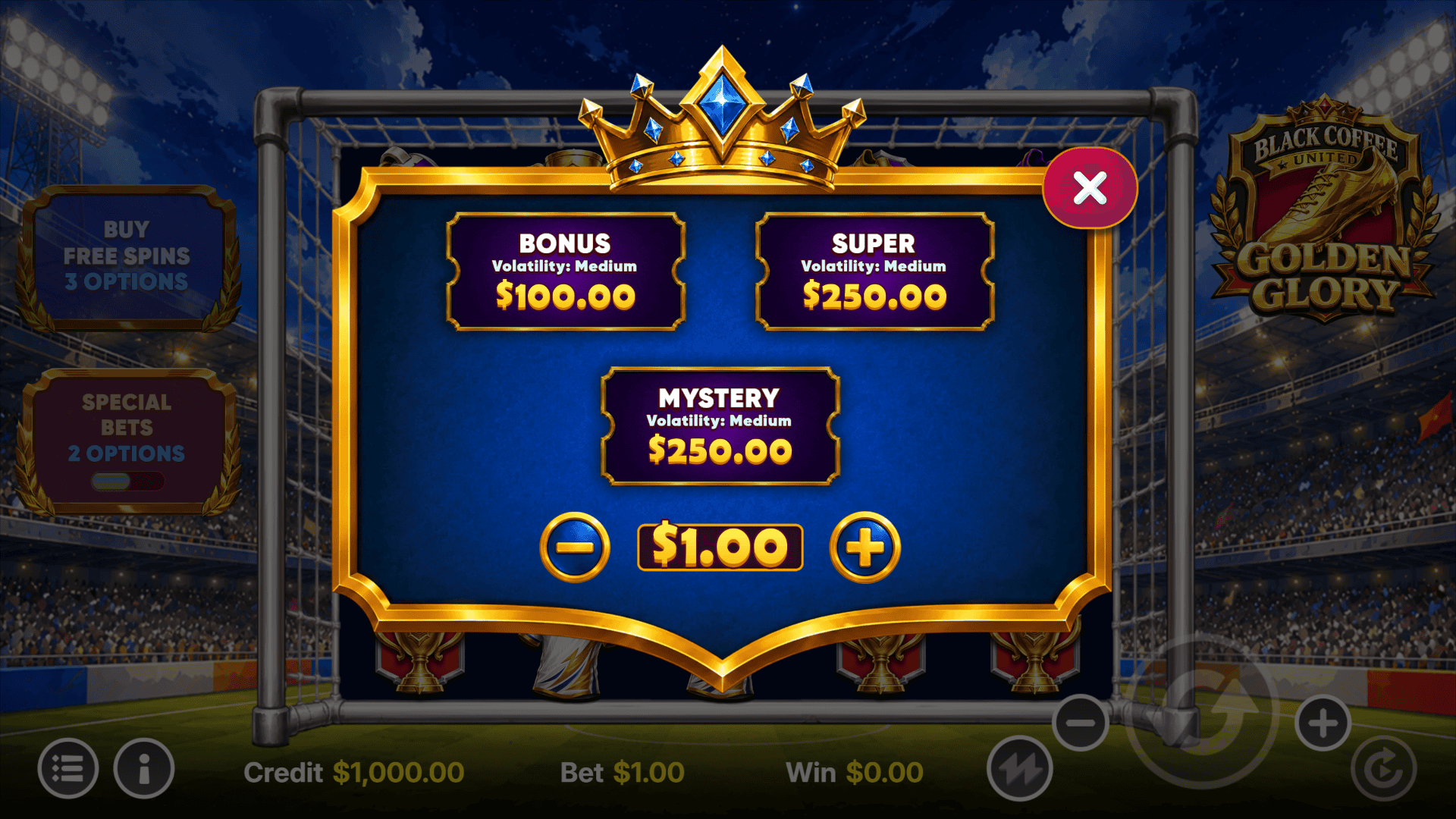 Golden Glory bonus buy menu