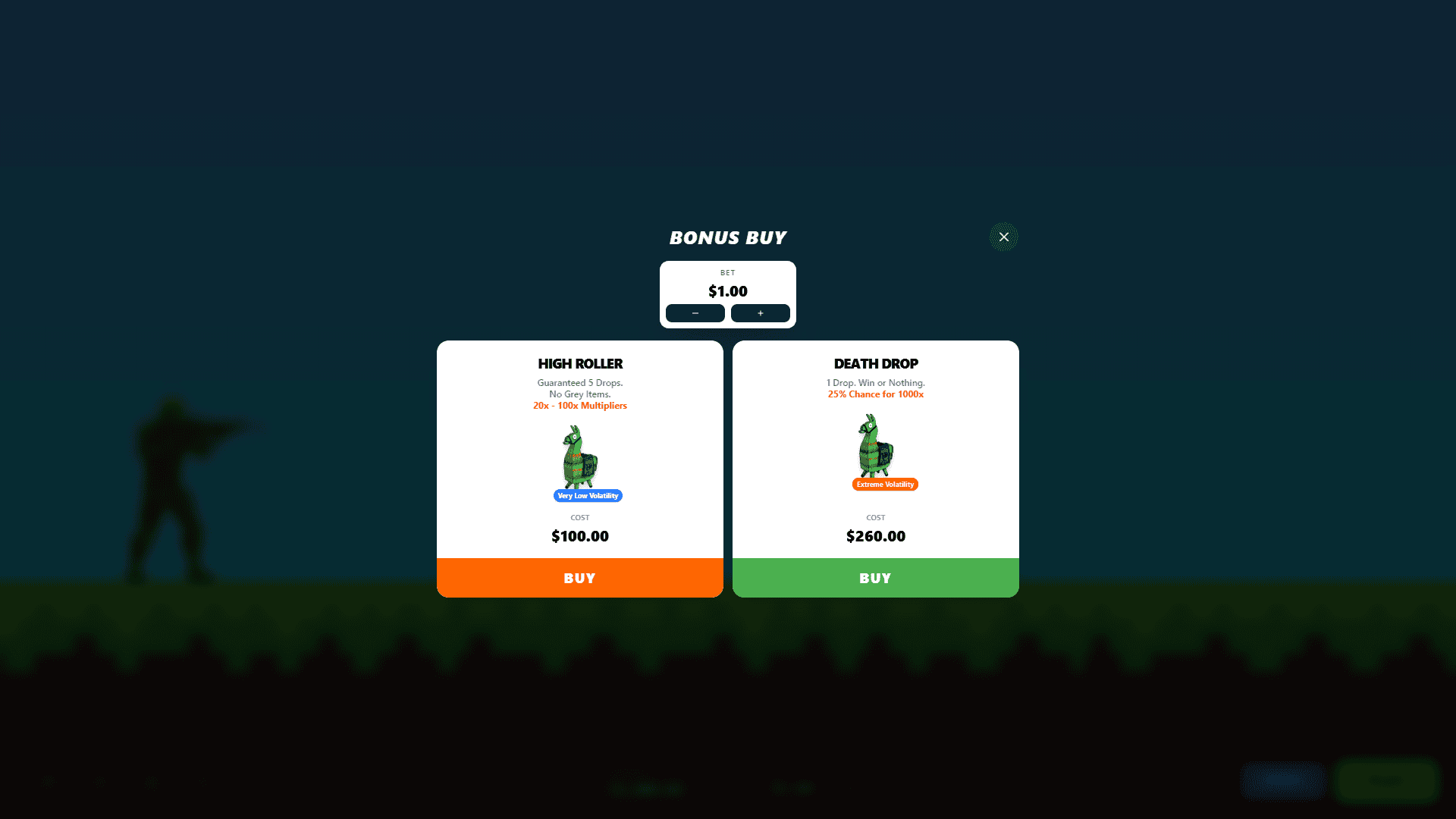 Drop The Llama bonus buy menu