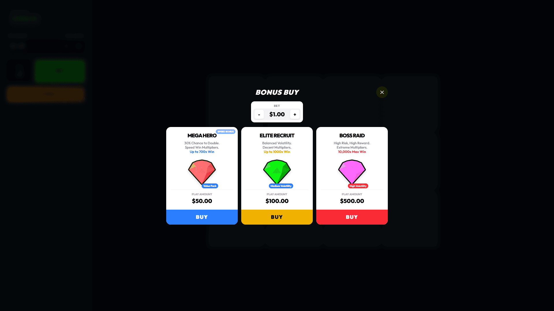 Extreme Mines bonus buy menu
